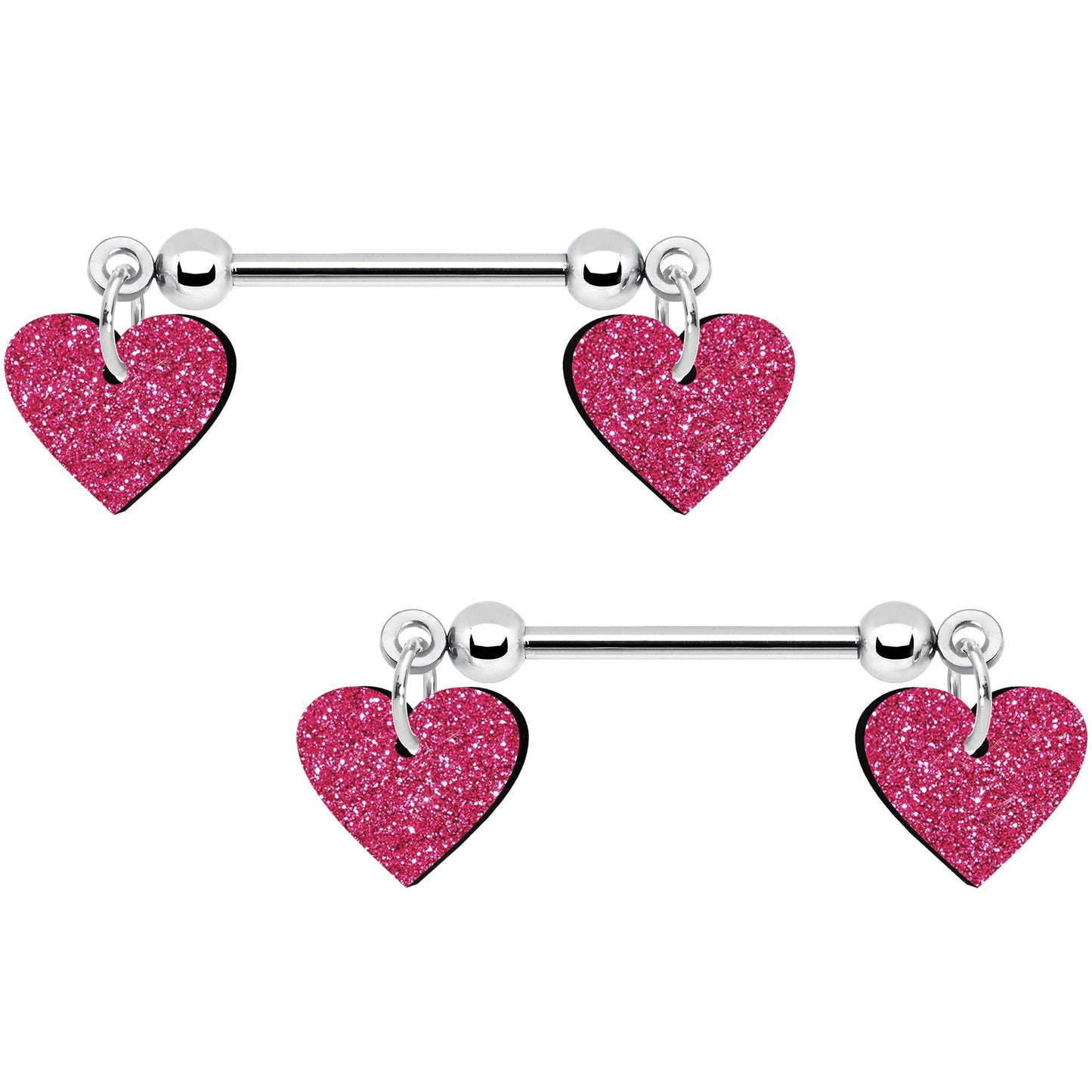 Pink Glitter Heart Nipple Ring Set