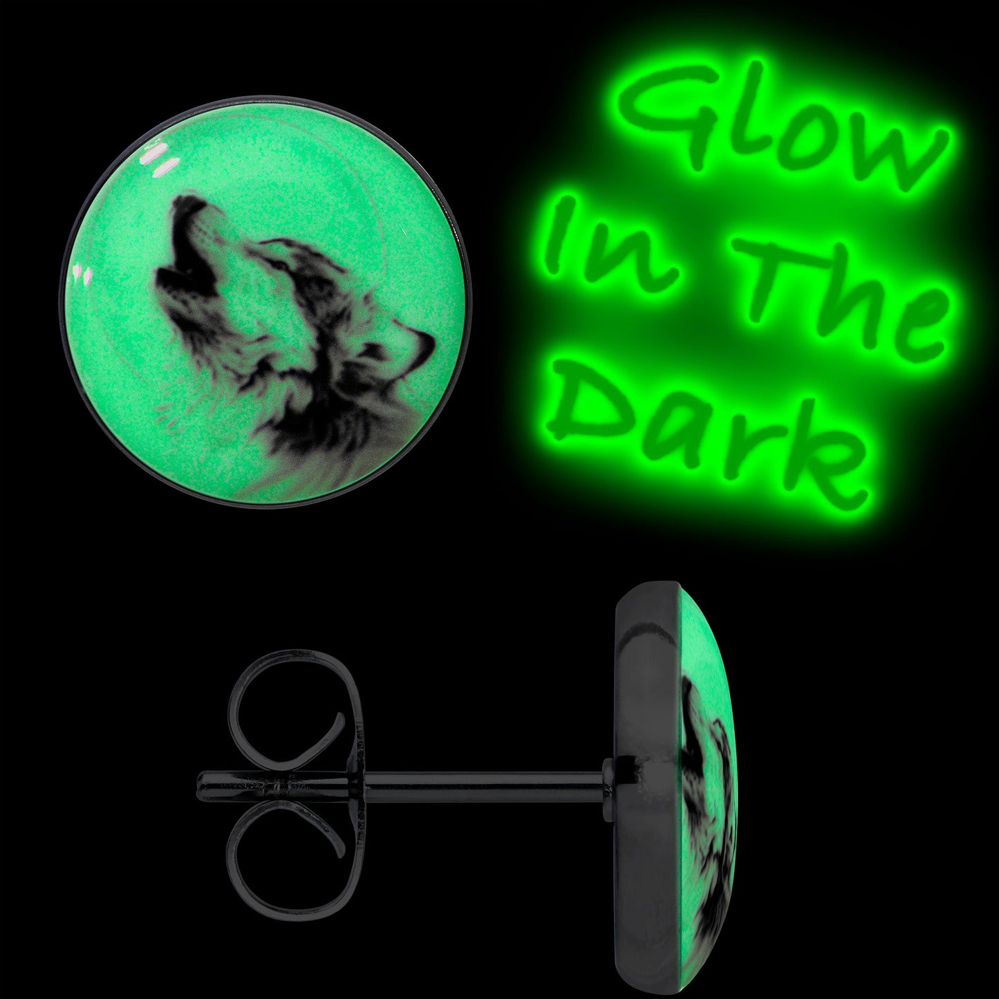 Glow in the Dark Howling Wolf Stud Earrings