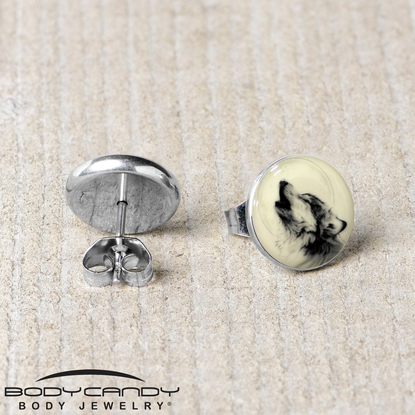 Glow in the Dark Howling Wolf Stud Earrings