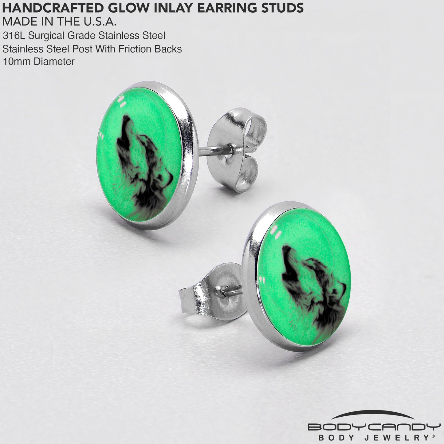 Glow in the Dark Howling Wolf Stud Earrings