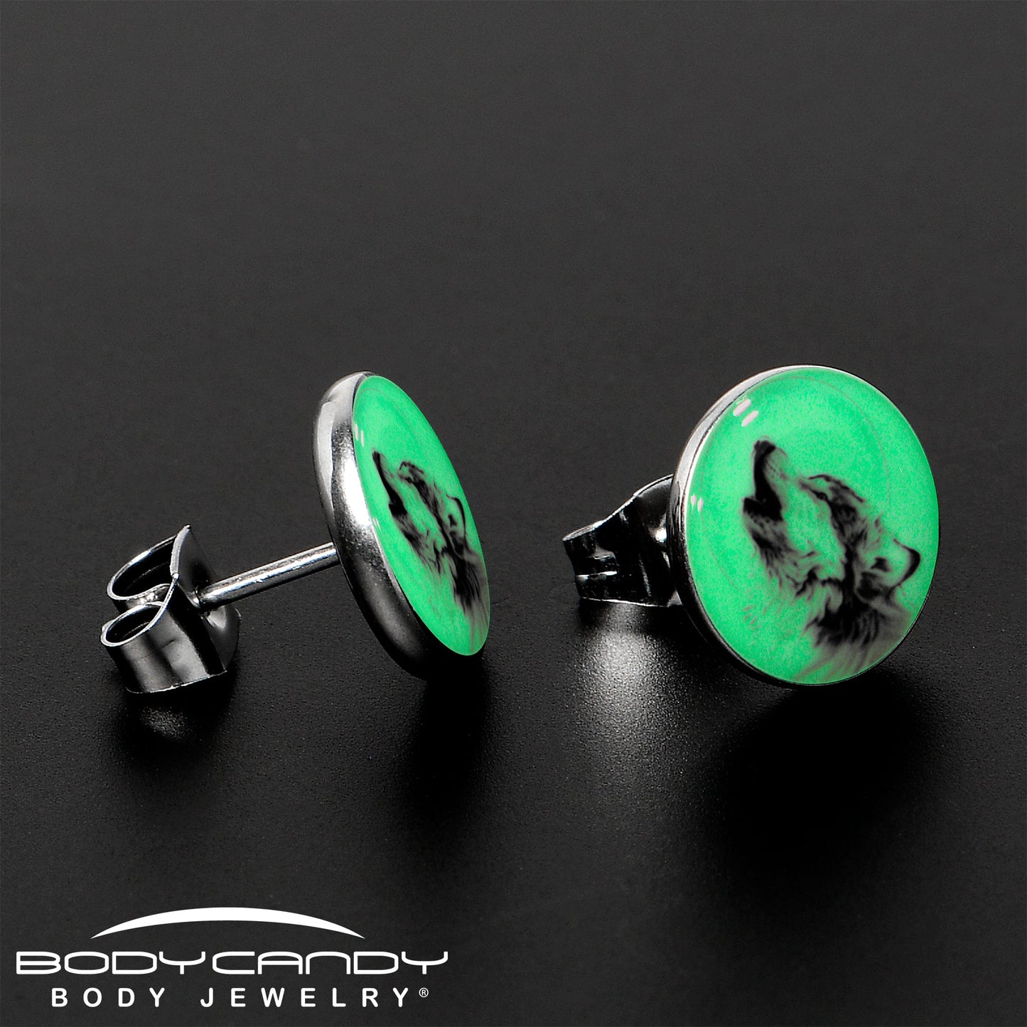 Glow in the Dark Howling Wolf Stud Earrings