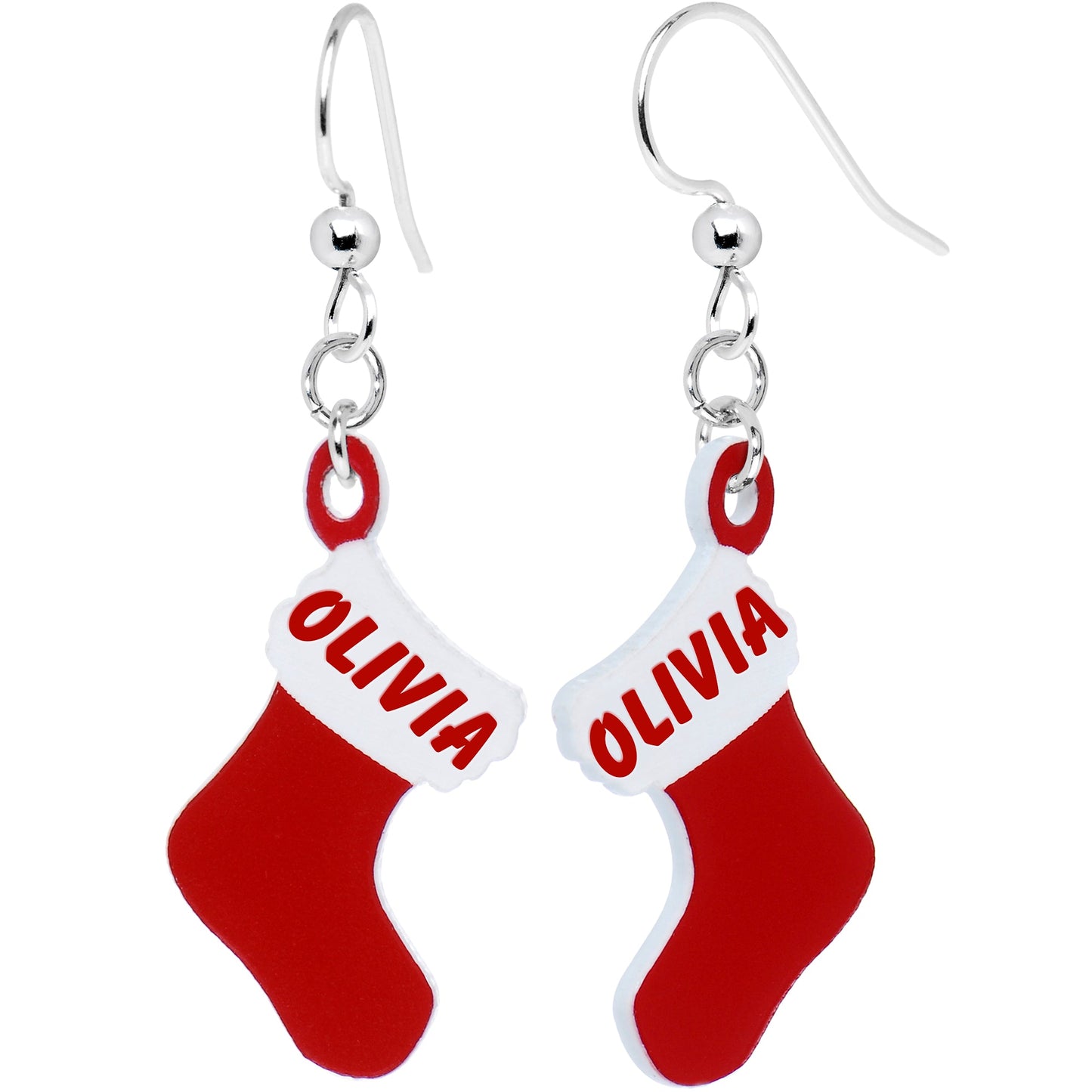 Custom Holiday Christmas Stocking Personalized Name Fishhook Earrings