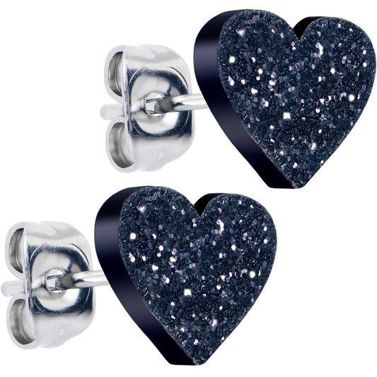 Glitter Heart Stud Earrings - Hypoallergenic
