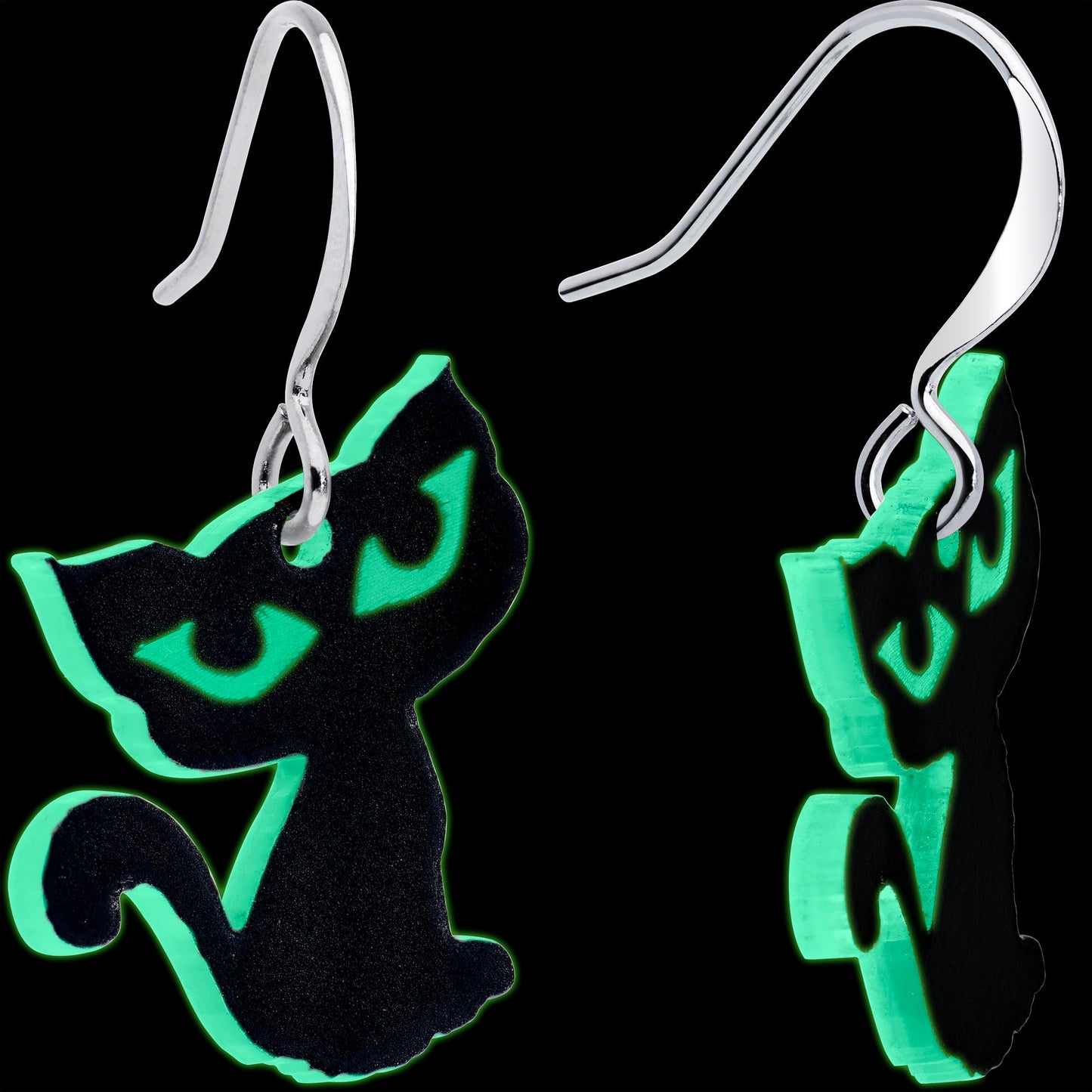 Black Cat Glow in the Dark Fishhook Dangle Earrings