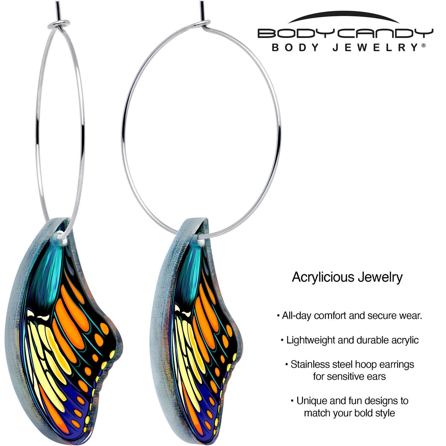 Butterfly Wing Hoop Earrings by Onyx O