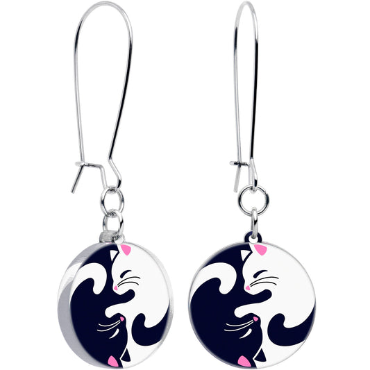 Cute Kitty Cat Yin Yang Dangle Earrings by Onyx O