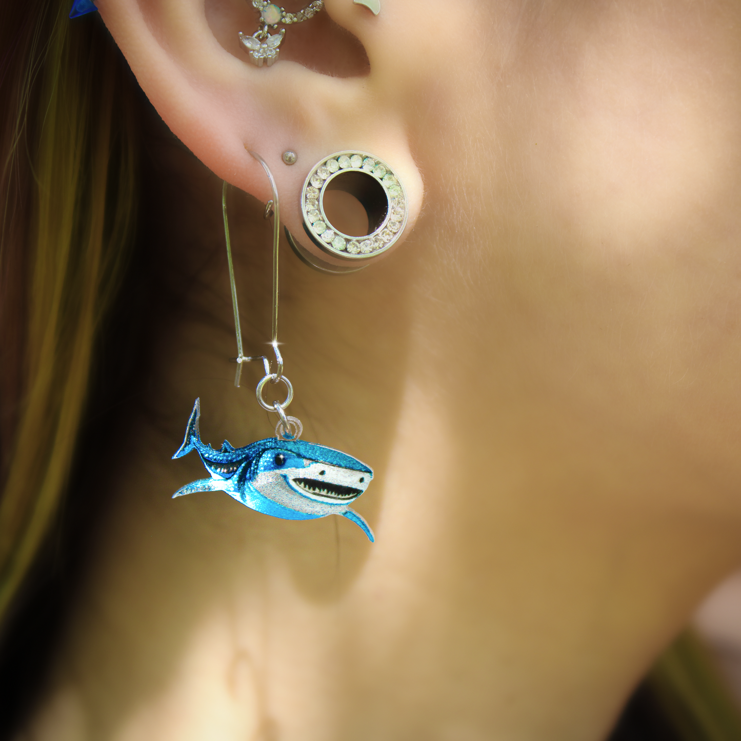 Acrylicious Attack Swimming Shark Dangle  Earrings by Onyx O