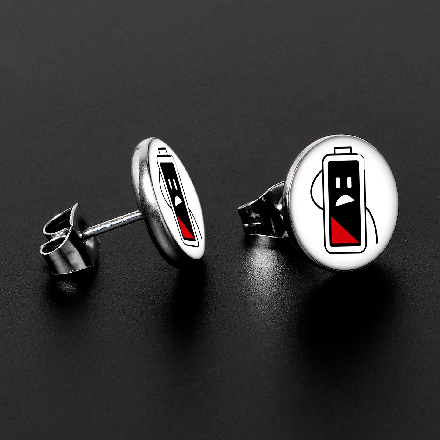 Battery Empty Stud Earrings by Onyx O