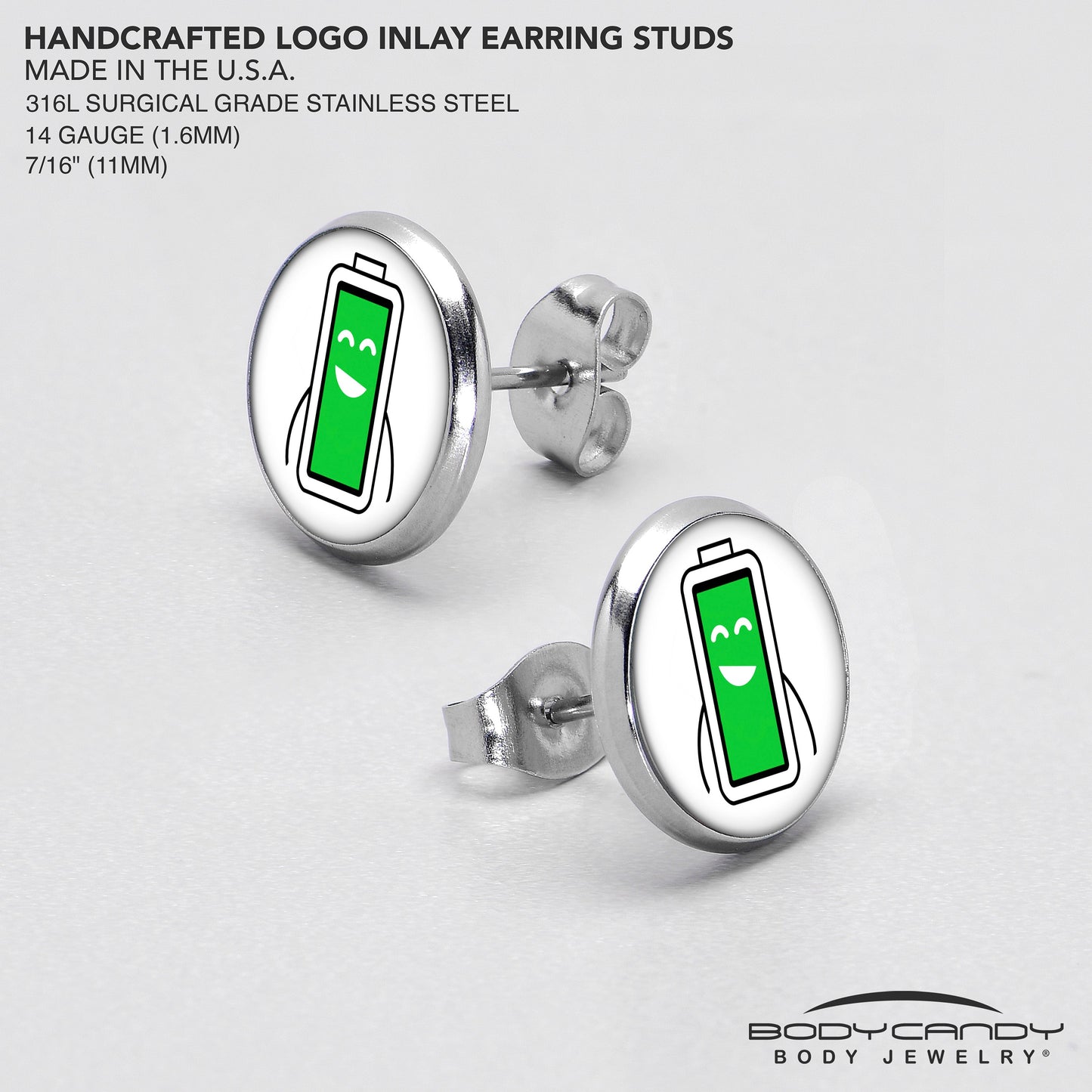 Battery Full Stud Earrings by Onyx O