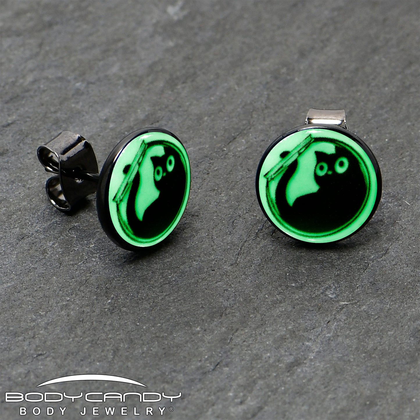 Fishbowl Kitty Cat Glow in the Dark Stud Earrings by Onyx O