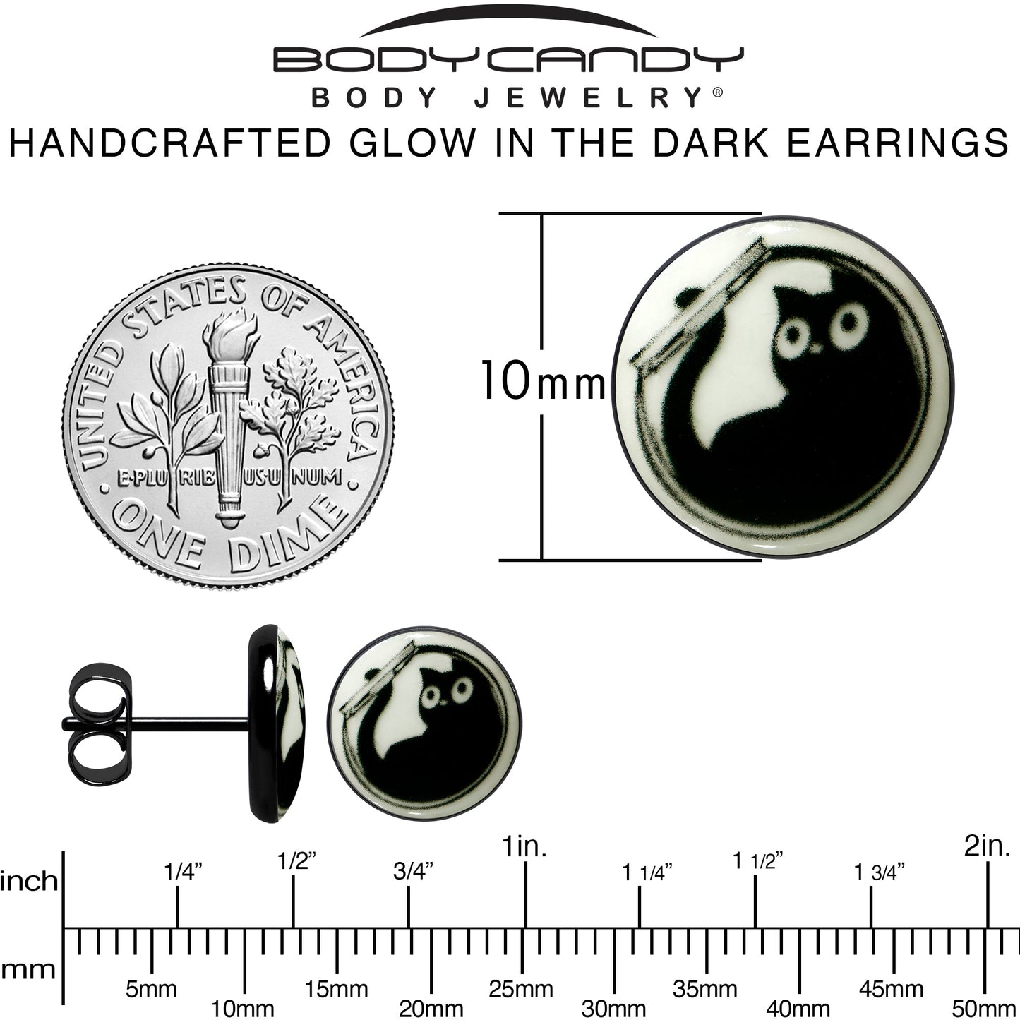 Fishbowl Kitty Cat Glow in the Dark Stud Earrings by Onyx O