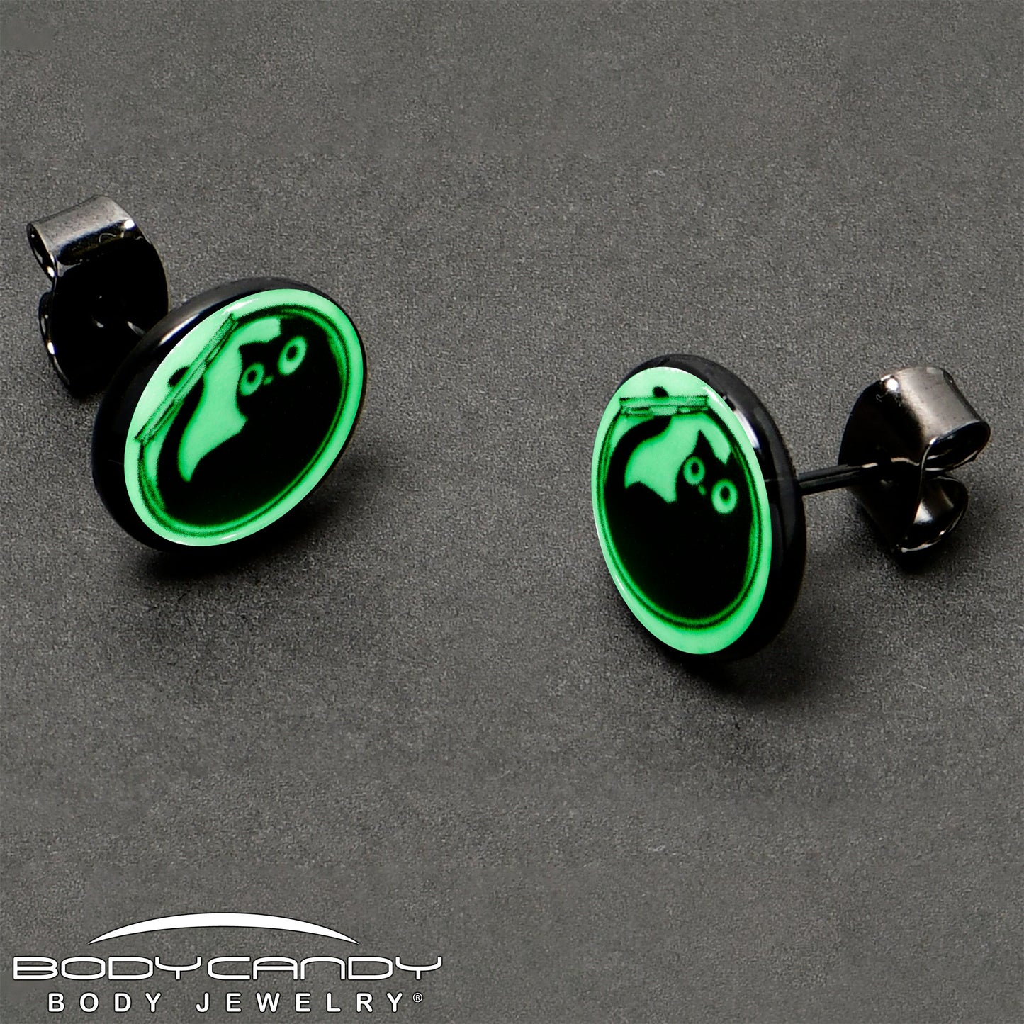 Fishbowl Kitty Cat Glow in the Dark Stud Earrings by Onyx O