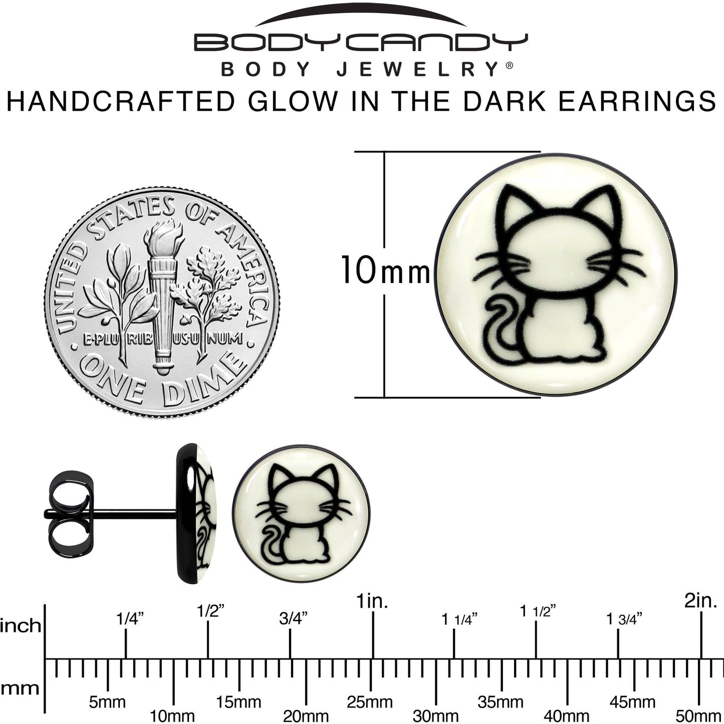 Black Anodized Kitty Cat Glow in the Dark Stud Earrings by Onyx O
