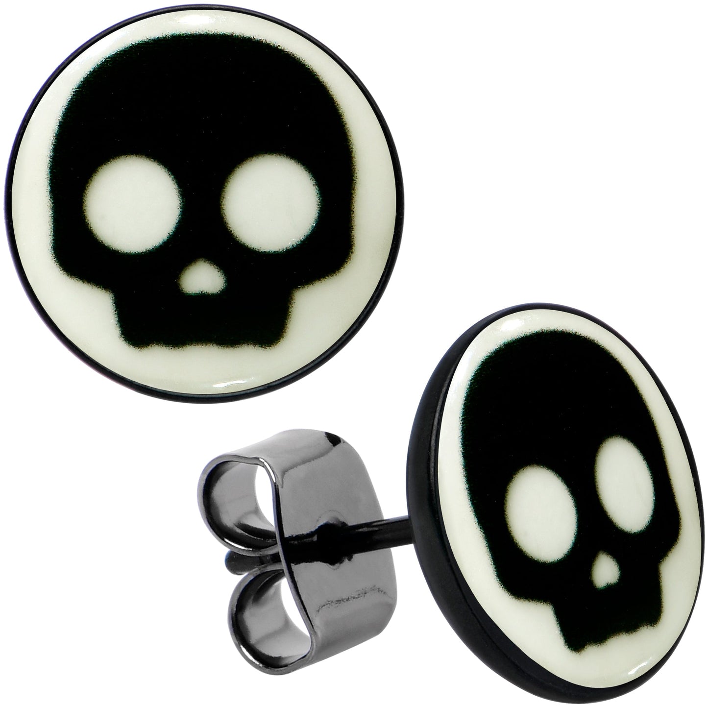 Simple Skull Glow in the Dark Stud Earrings by Onyx O