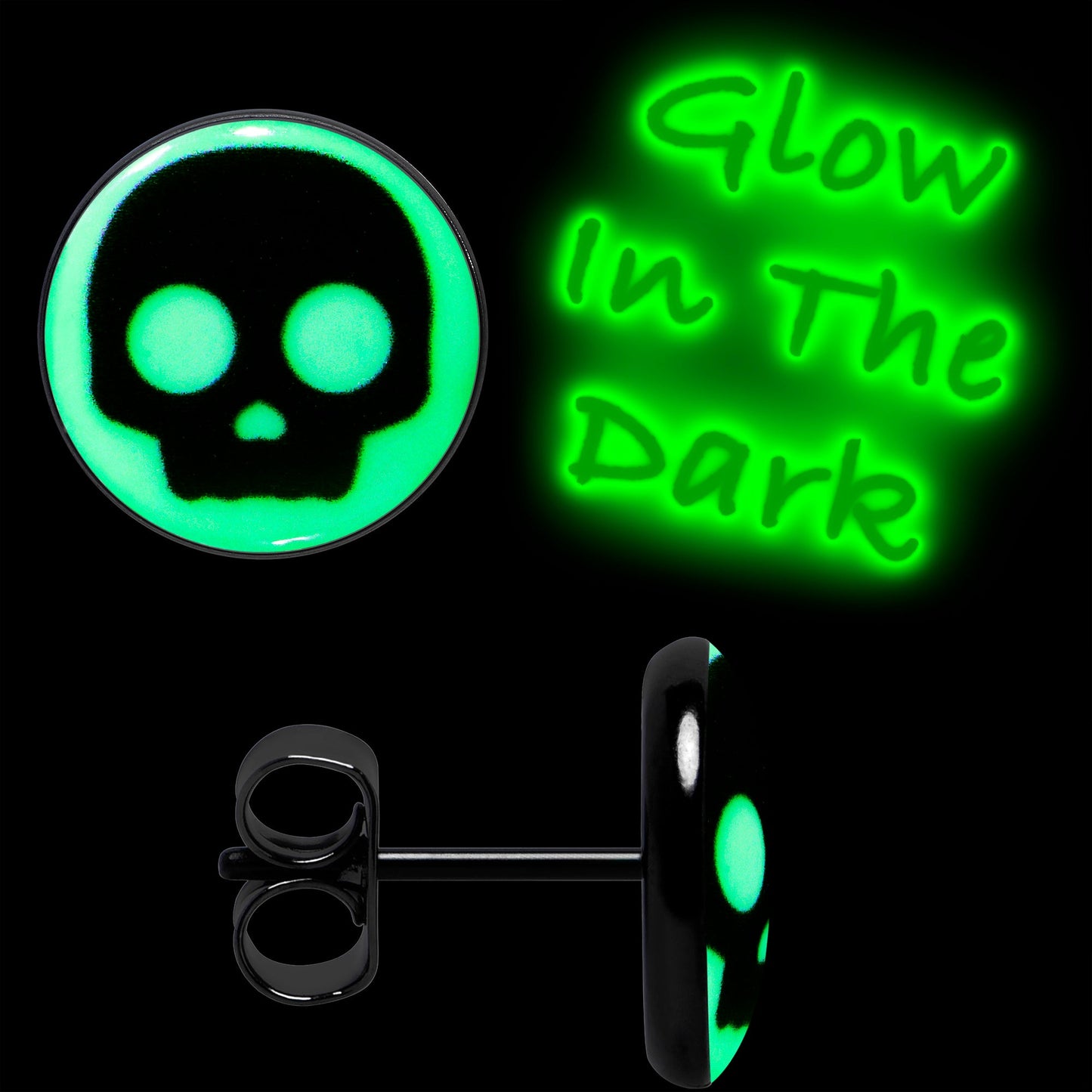 Simple Skull Glow in the Dark Stud Earrings by Onyx O
