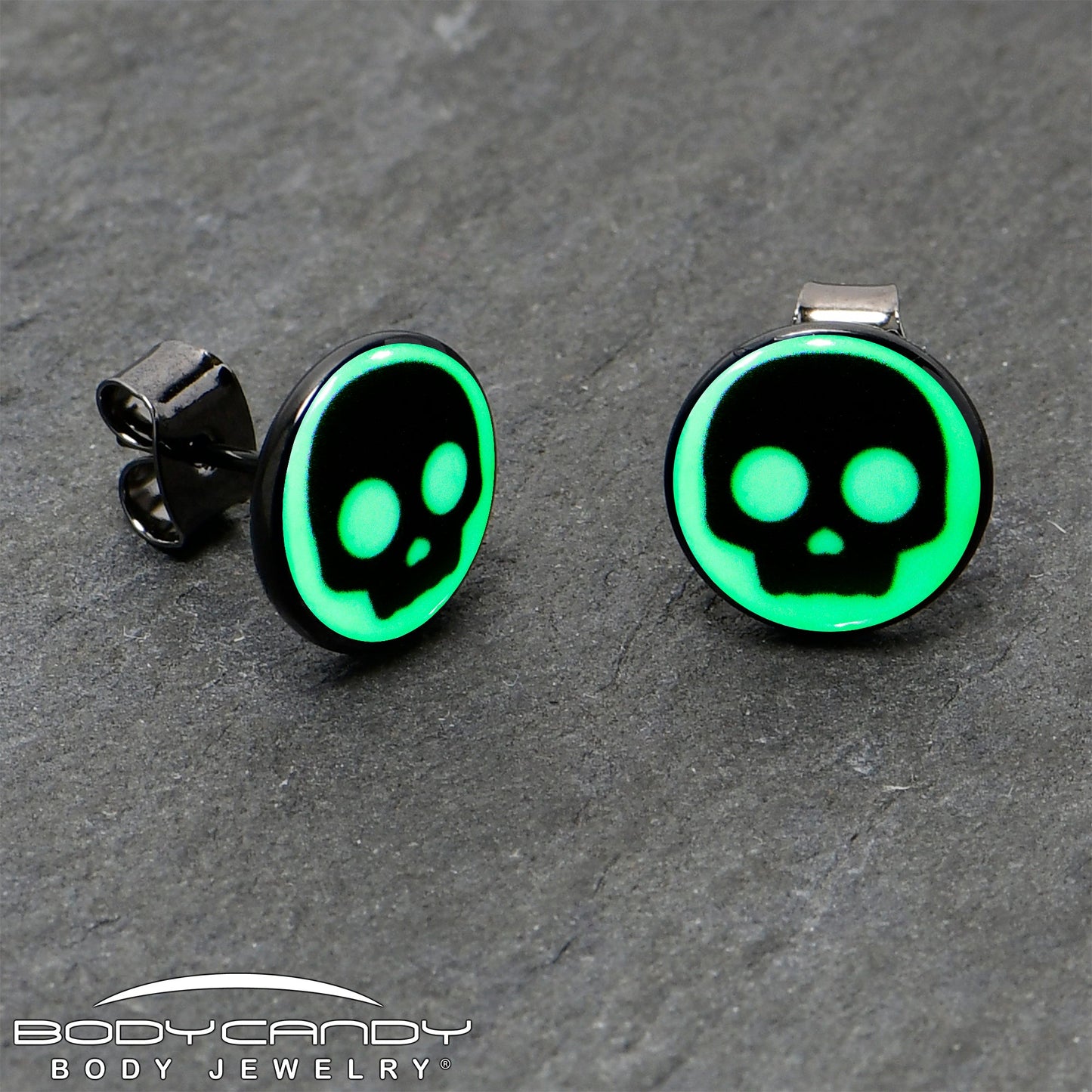 Simple Skull Glow in the Dark Stud Earrings by Onyx O