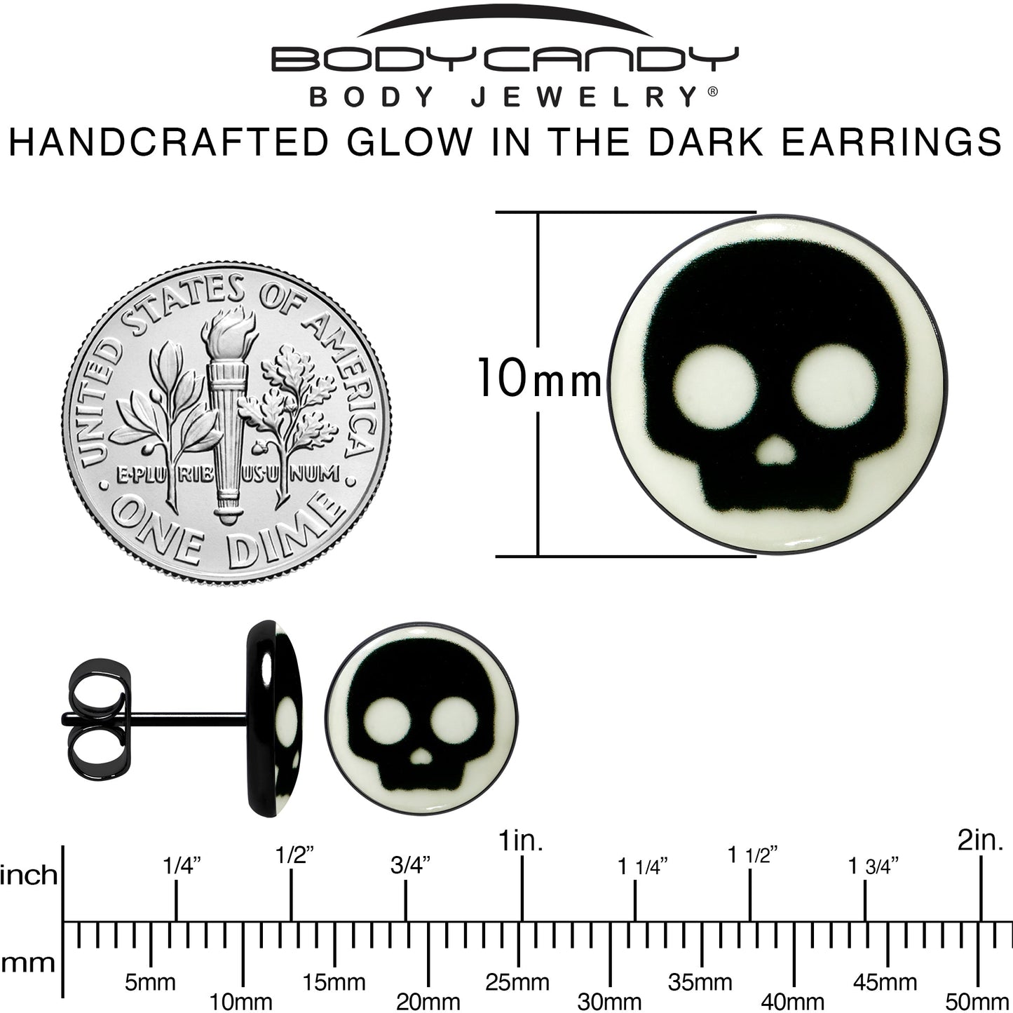 Simple Skull Glow in the Dark Stud Earrings by Onyx O
