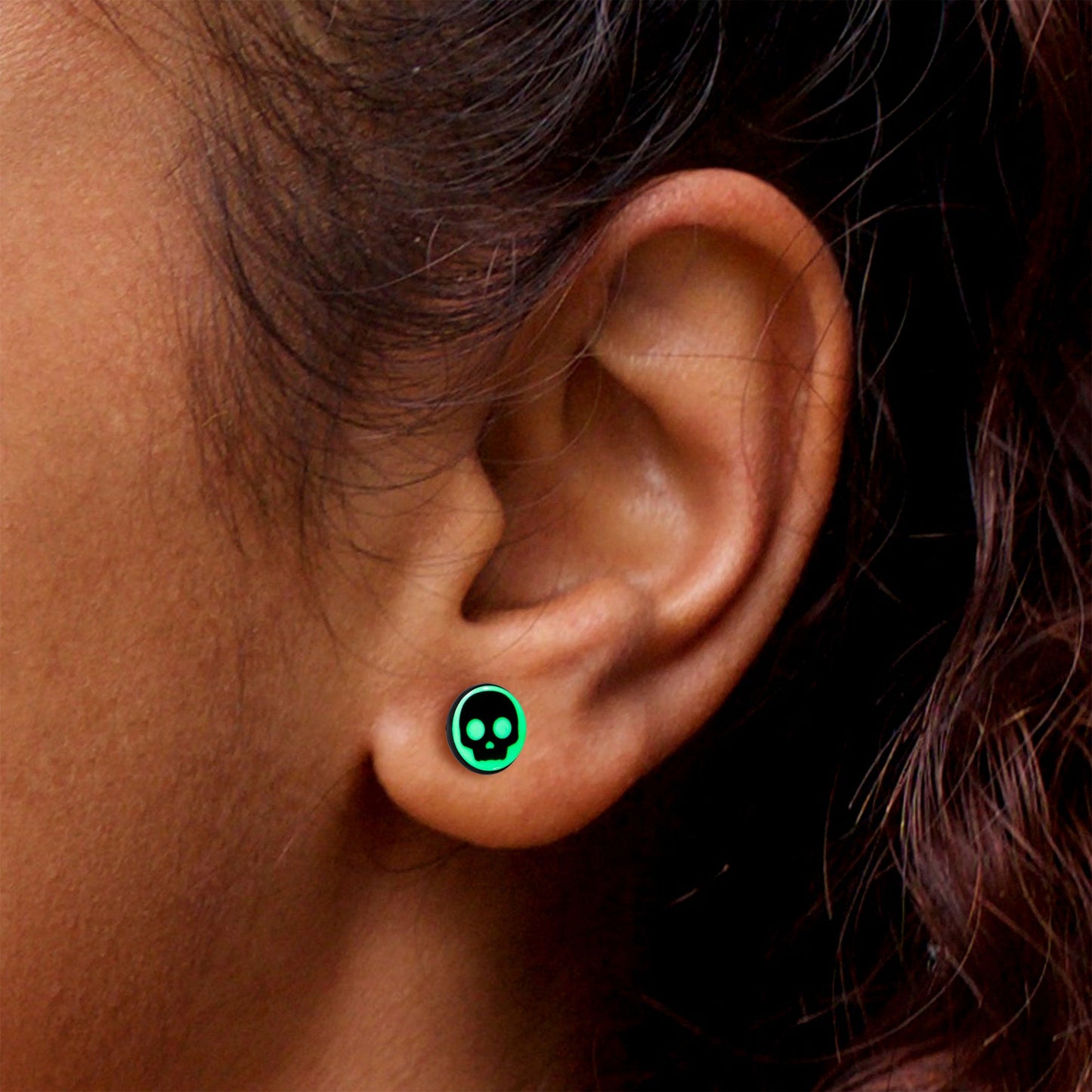 Simple Skull Glow in the Dark Stud Earrings by Onyx O