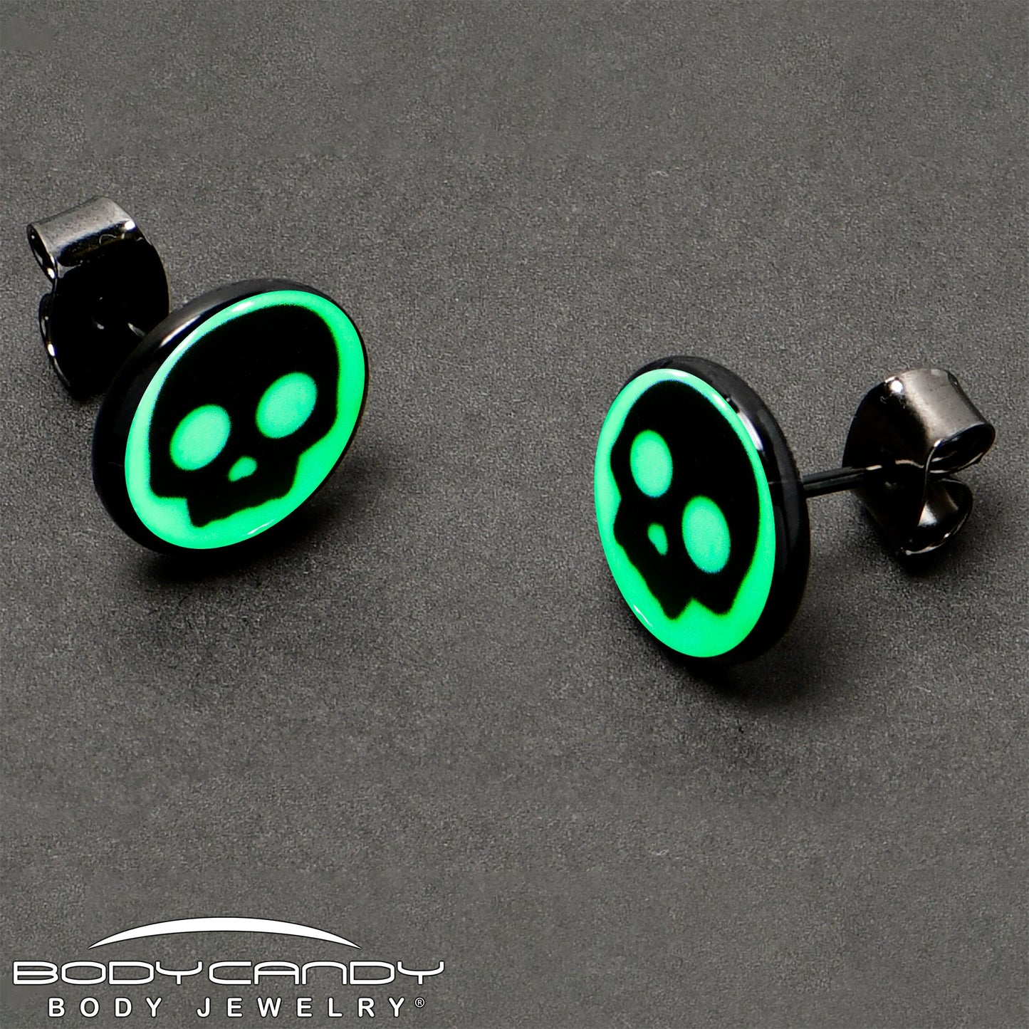 Simple Skull Glow in the Dark Stud Earrings by Onyx O
