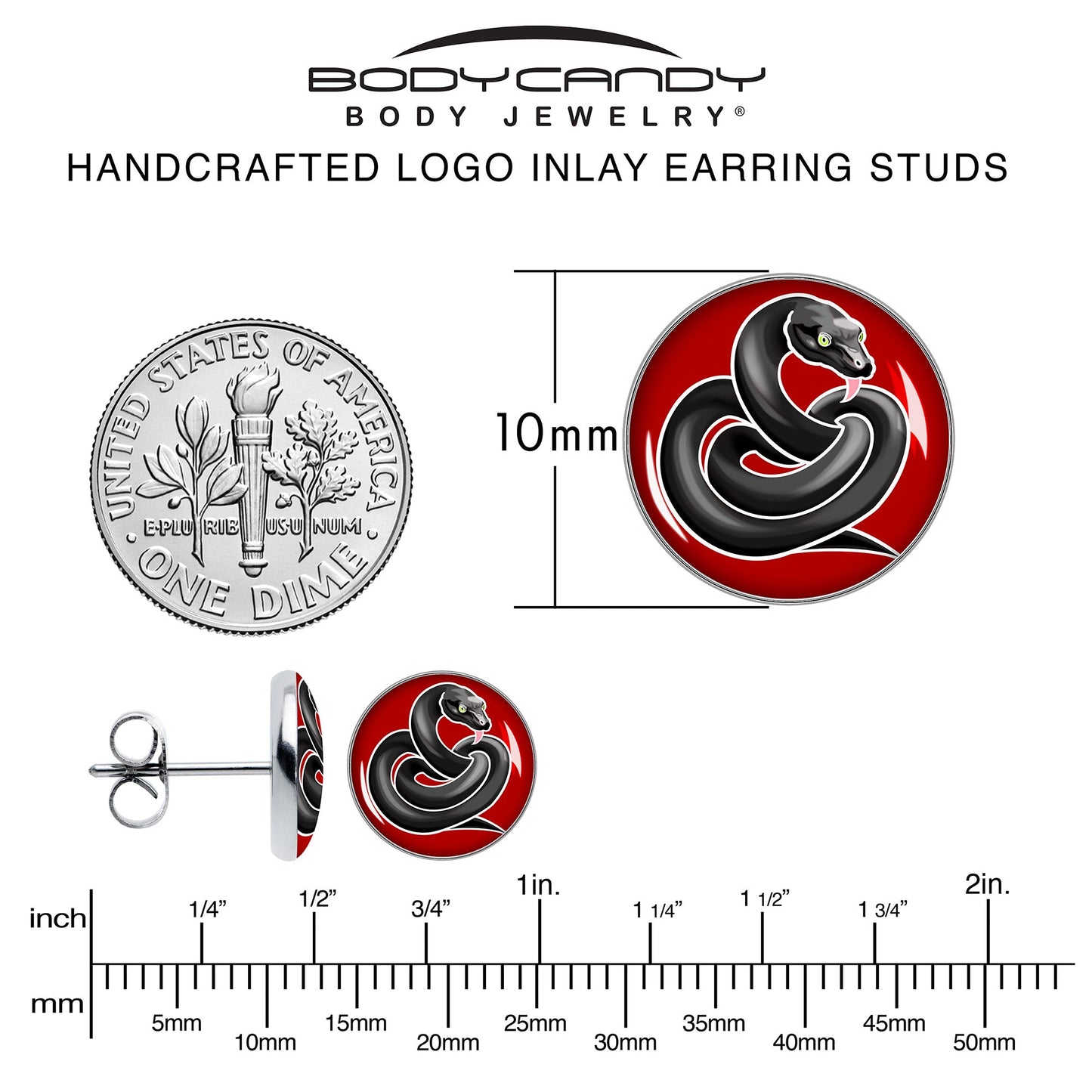 Black Snake Stud Earrings by Onyx O