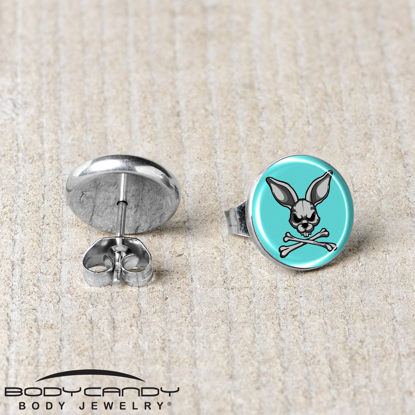 Bunny and Crossbones Stud Earrings by Onyx O