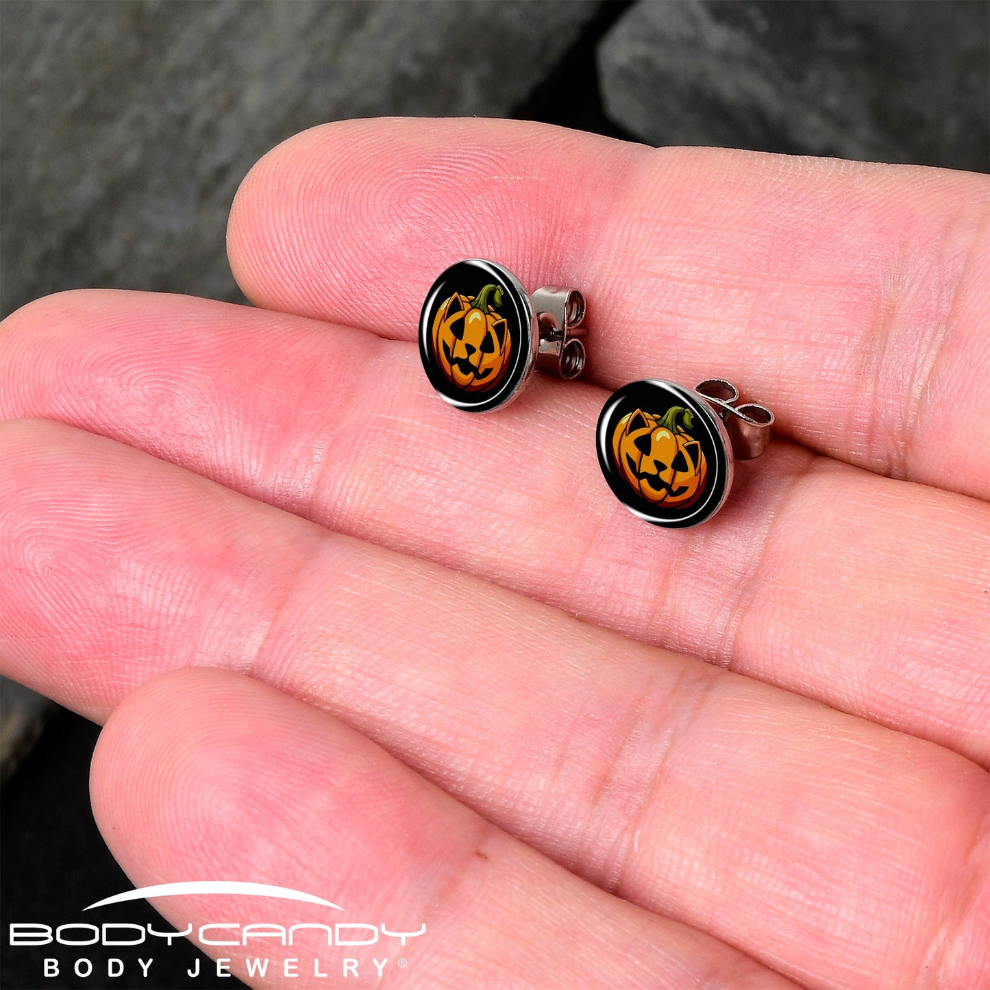 Orange Pumpkin Cat Jack-O-Lantern Stud Earrings by Onyx O