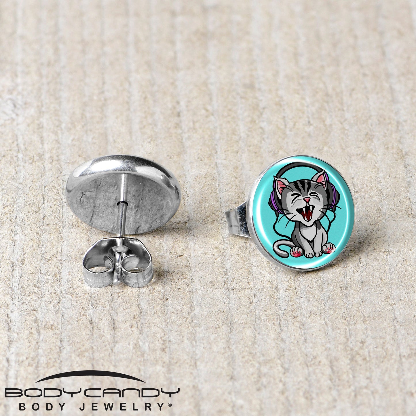 Heavy Metal Kitty Cat Stud Earrings by Onyx O