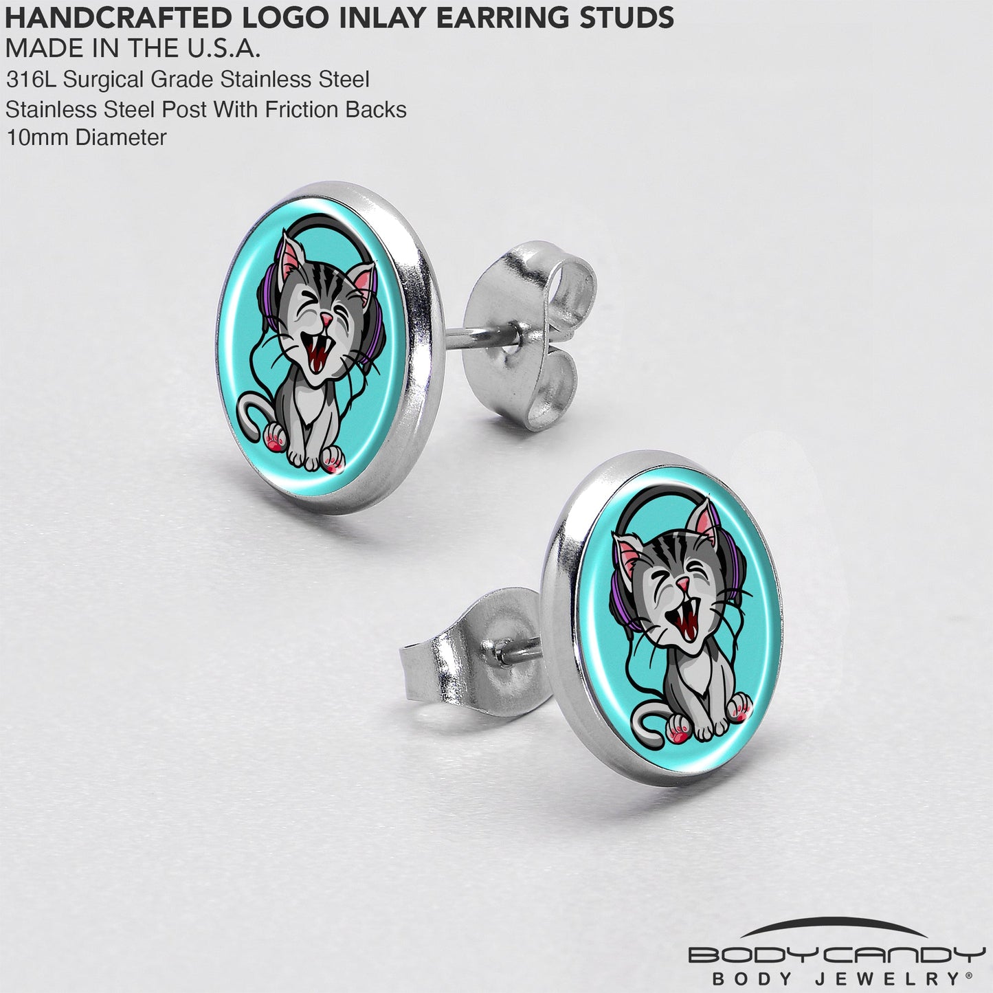 Heavy Metal Kitty Cat Stud Earrings by Onyx O