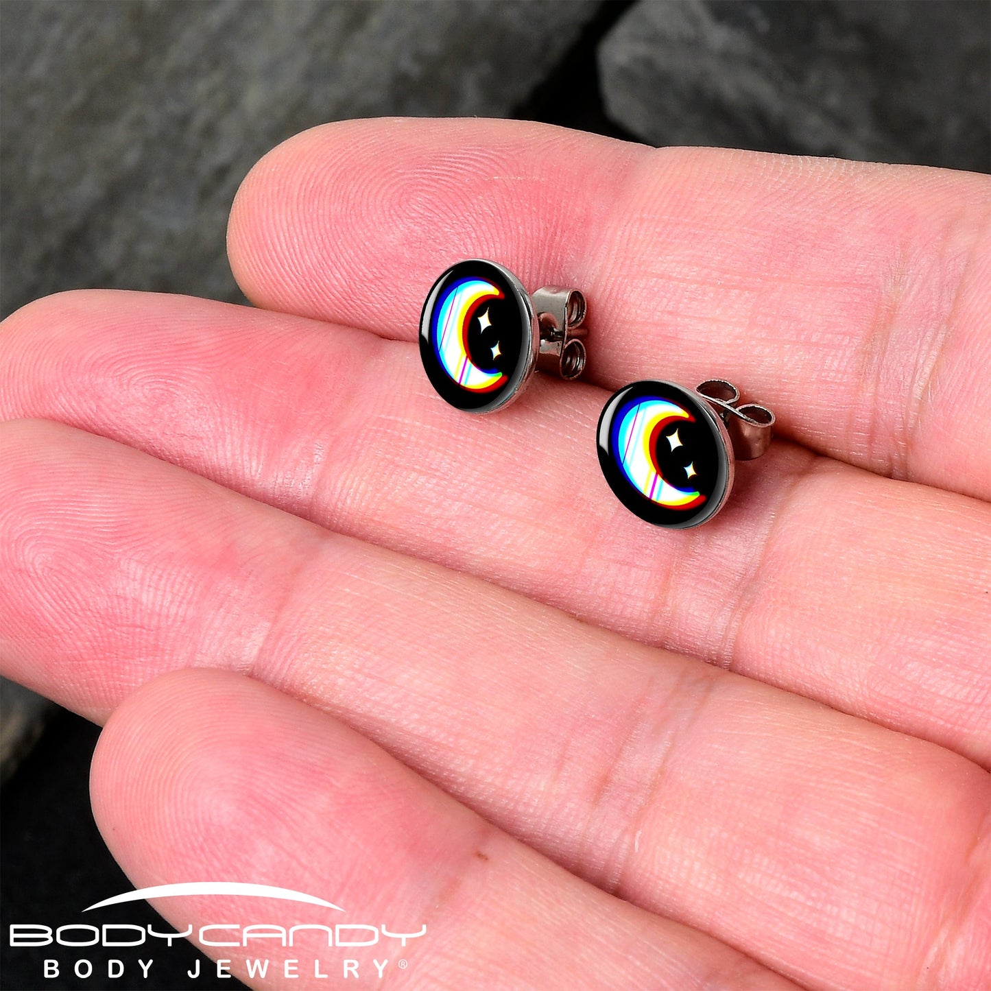 Chromatic Moon Stud Earrings by Onyx O