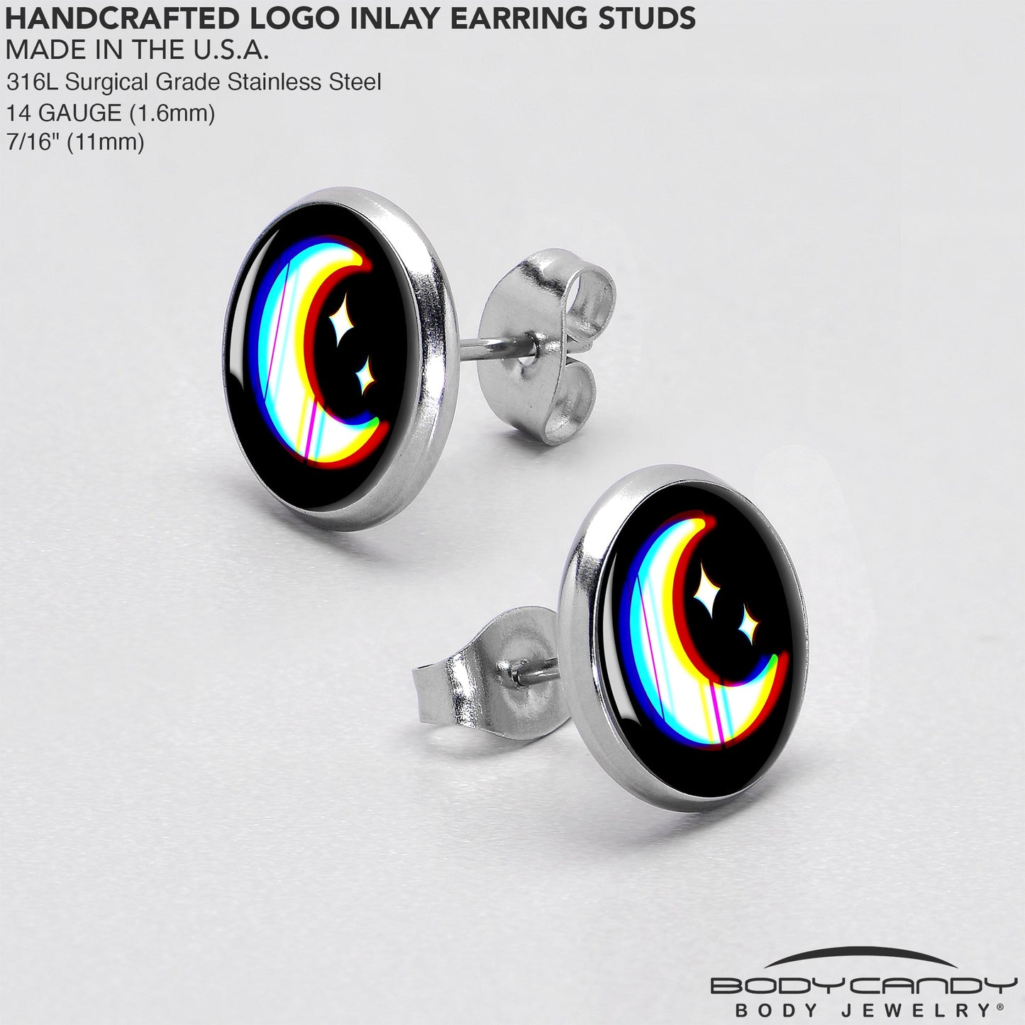 Chromatic Moon Stud Earrings by Onyx O