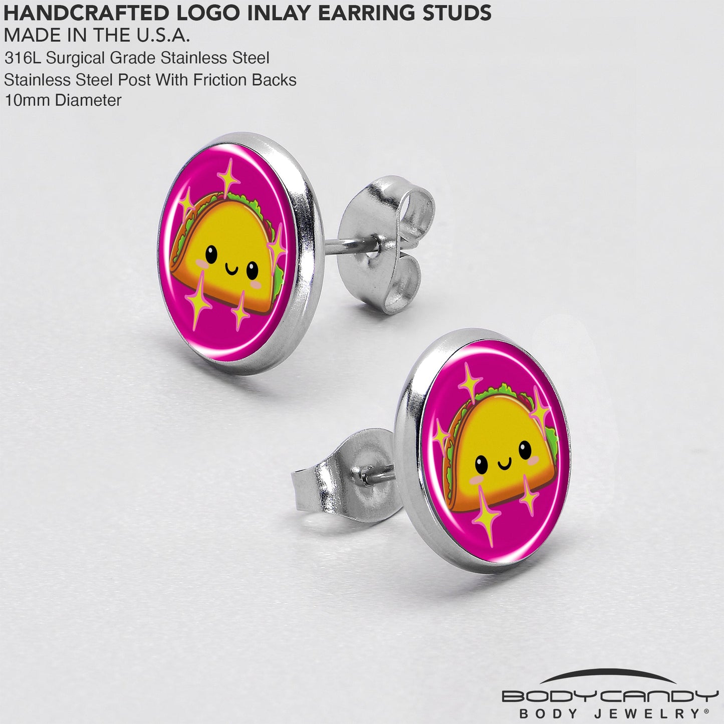 Mexican Fiesta Cute Taco Stud Earrings by Onyx O