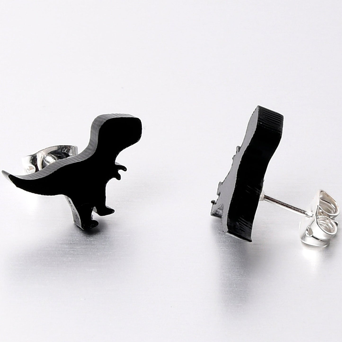 Black Acrylic Tyrannosaurus Rex Dinosaur Stud Earrings