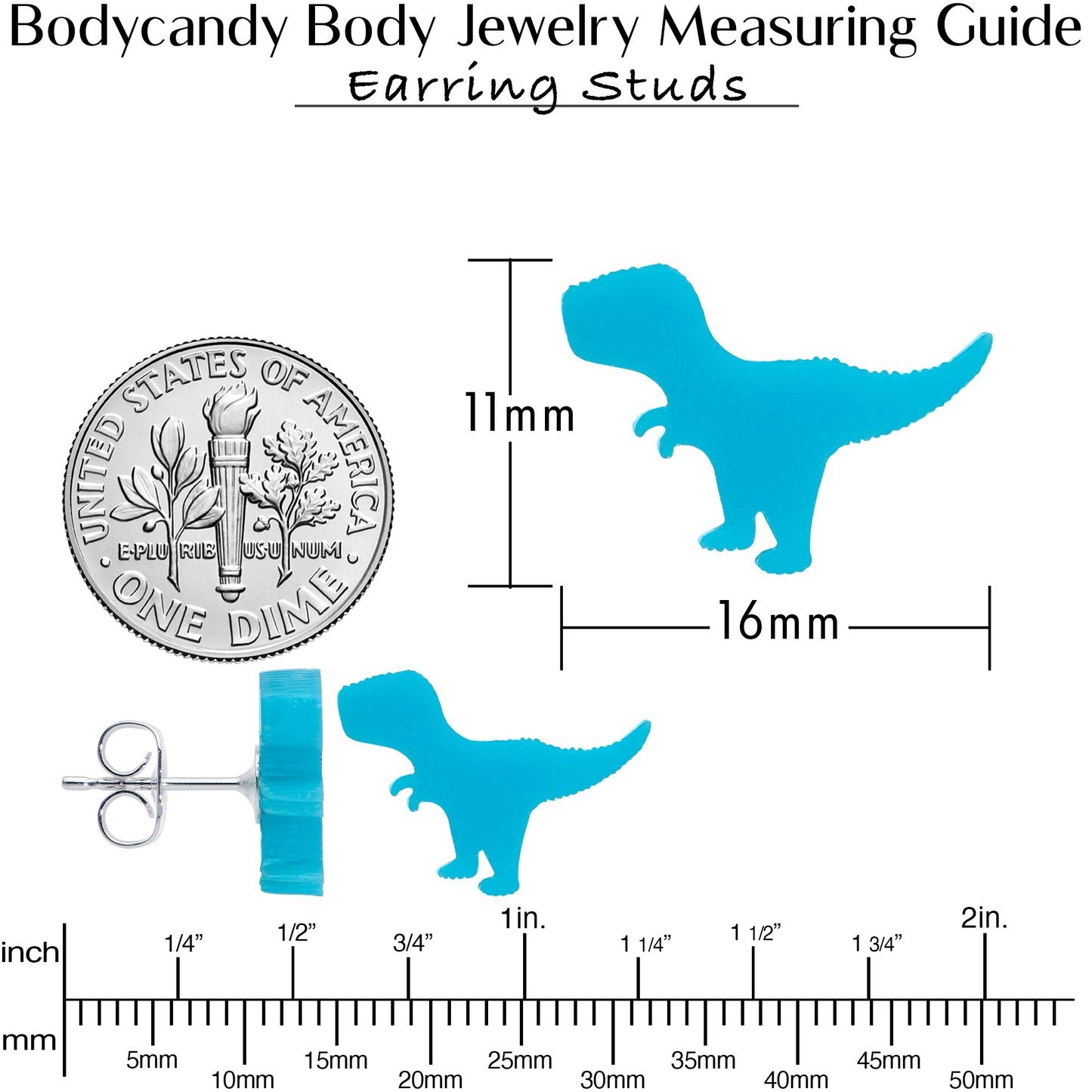 Blue Acrylic Tyrannosaurus Rex Dinosaur Stud Earrings