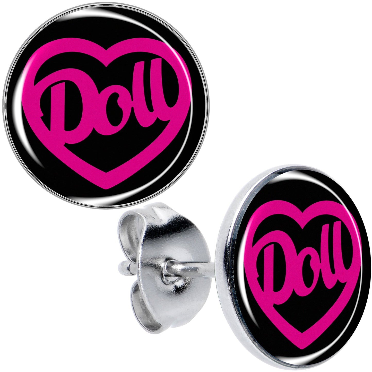 Hollow Heart Doll Word Stud Earrings by Onyx O