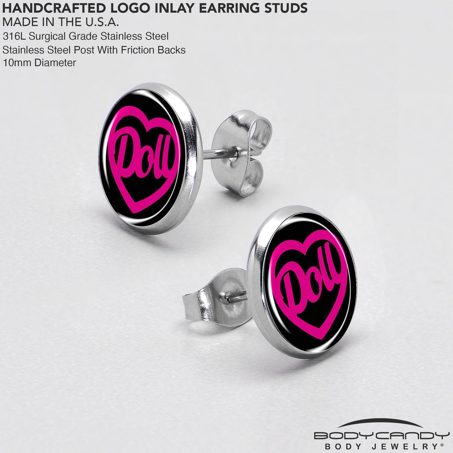 Hollow Heart Doll Word Stud Earrings by Onyx O