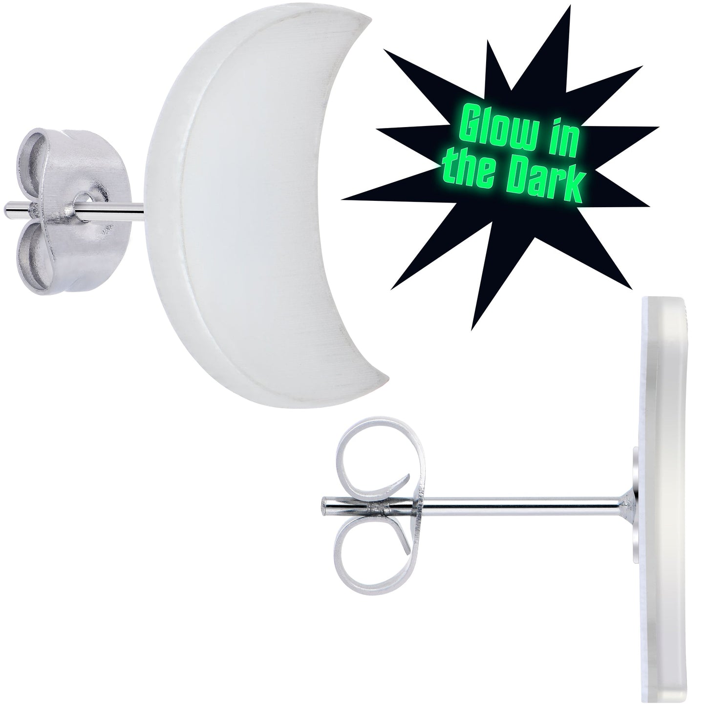 Crescent Moon Glow in the Dark Stud Earrings by Onyx O