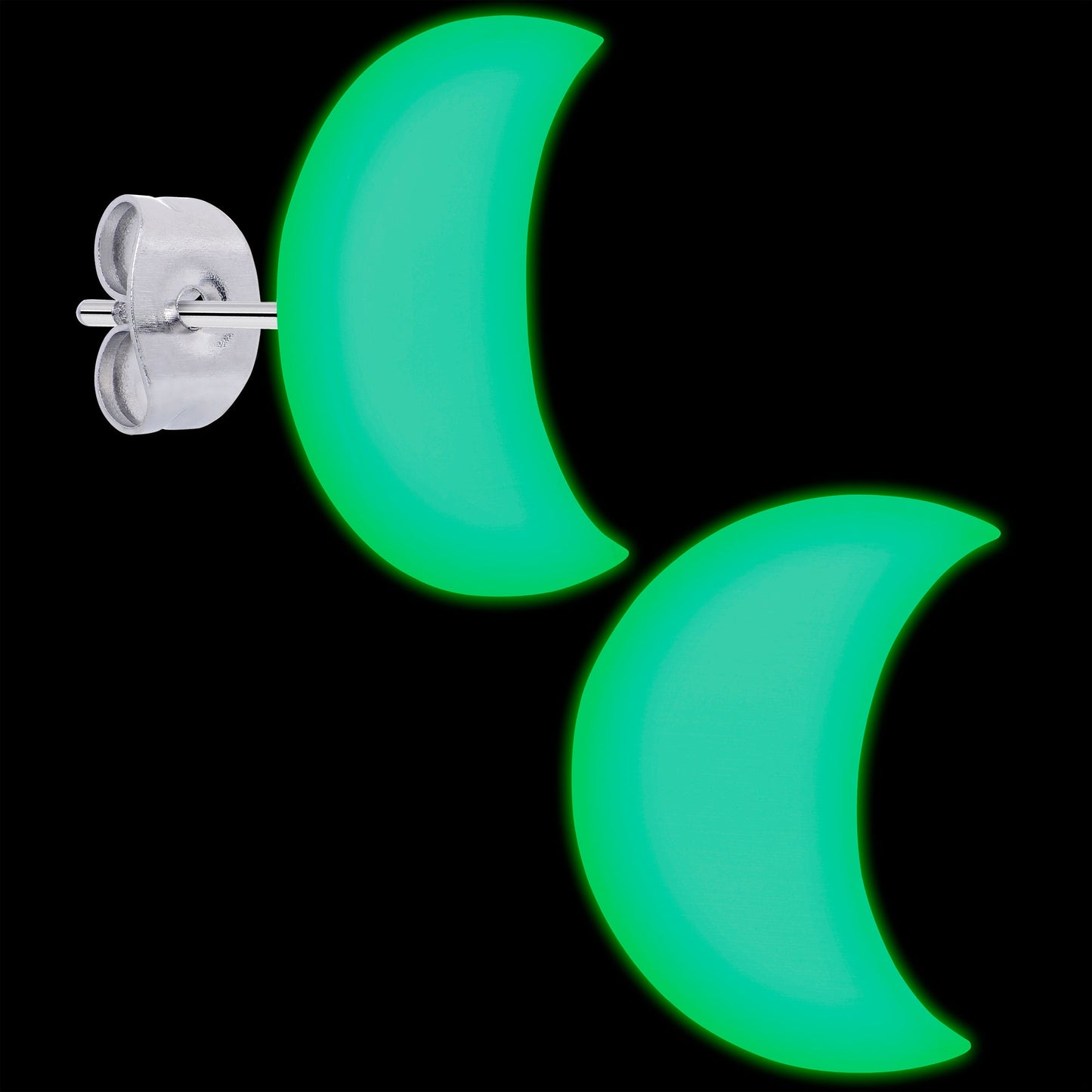 Crescent Moon Glow in the Dark Stud Earrings by Onyx O