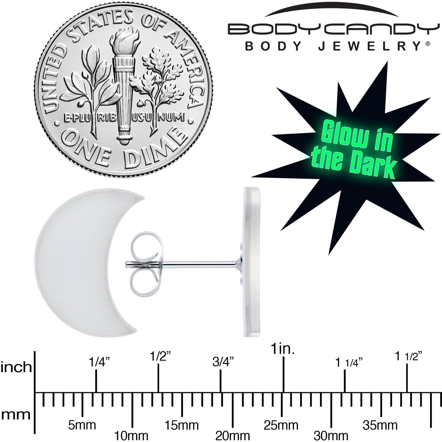 Crescent Moon Glow in the Dark Stud Earrings by Onyx O