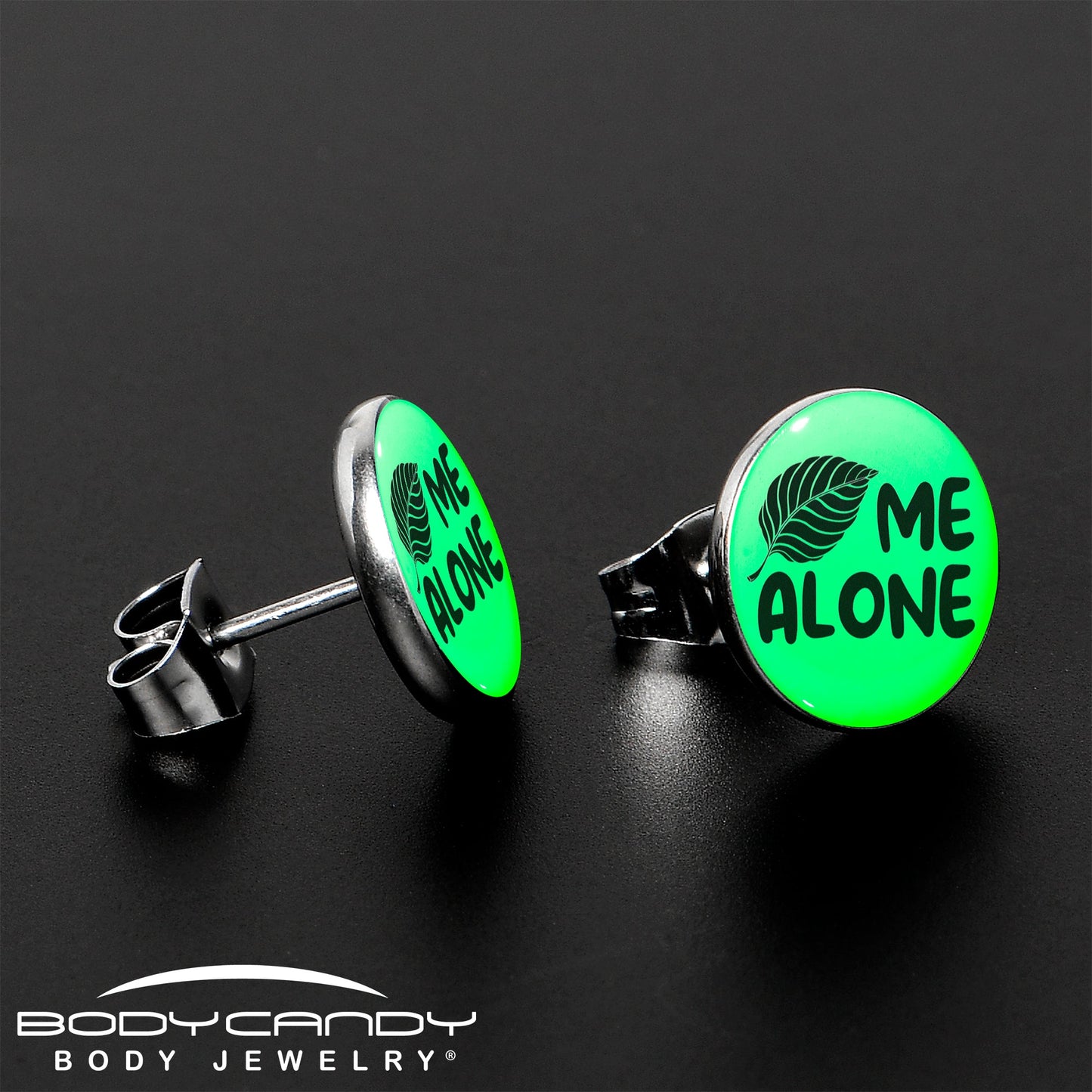 Leaf Me Alone Glow in the Dark Stud Earrings by Onyx O