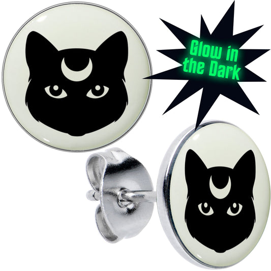 Mystic Kitty Cat Glow in the Dark Stud Earrings by Onyx O