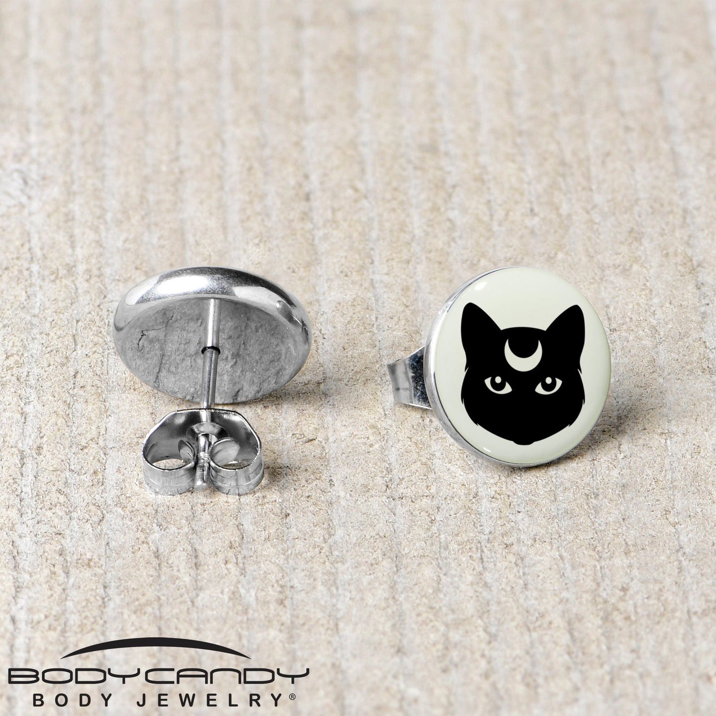 Mystic Kitty Cat Glow in the Dark Stud Earrings by Onyx O