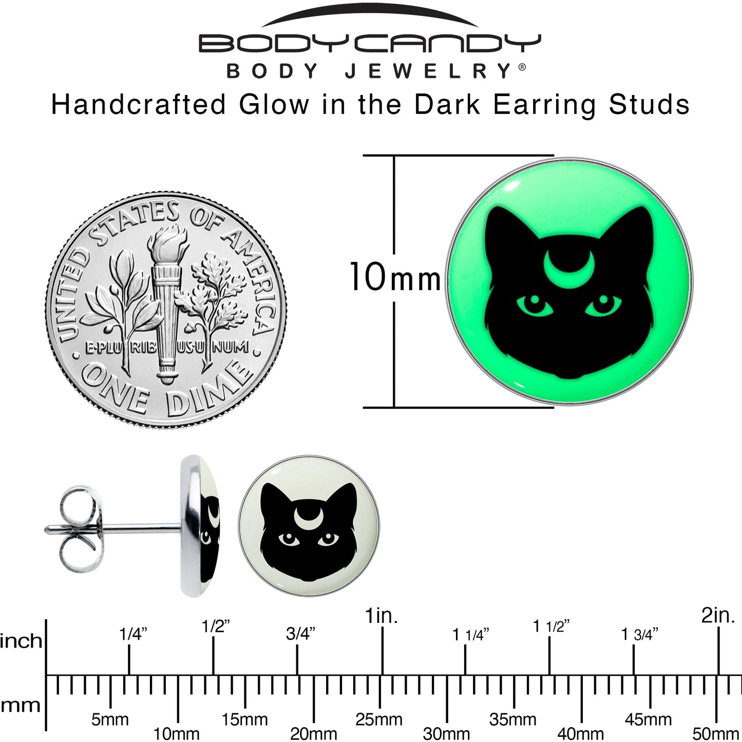 Mystic Kitty Cat Glow in the Dark Stud Earrings by Onyx O
