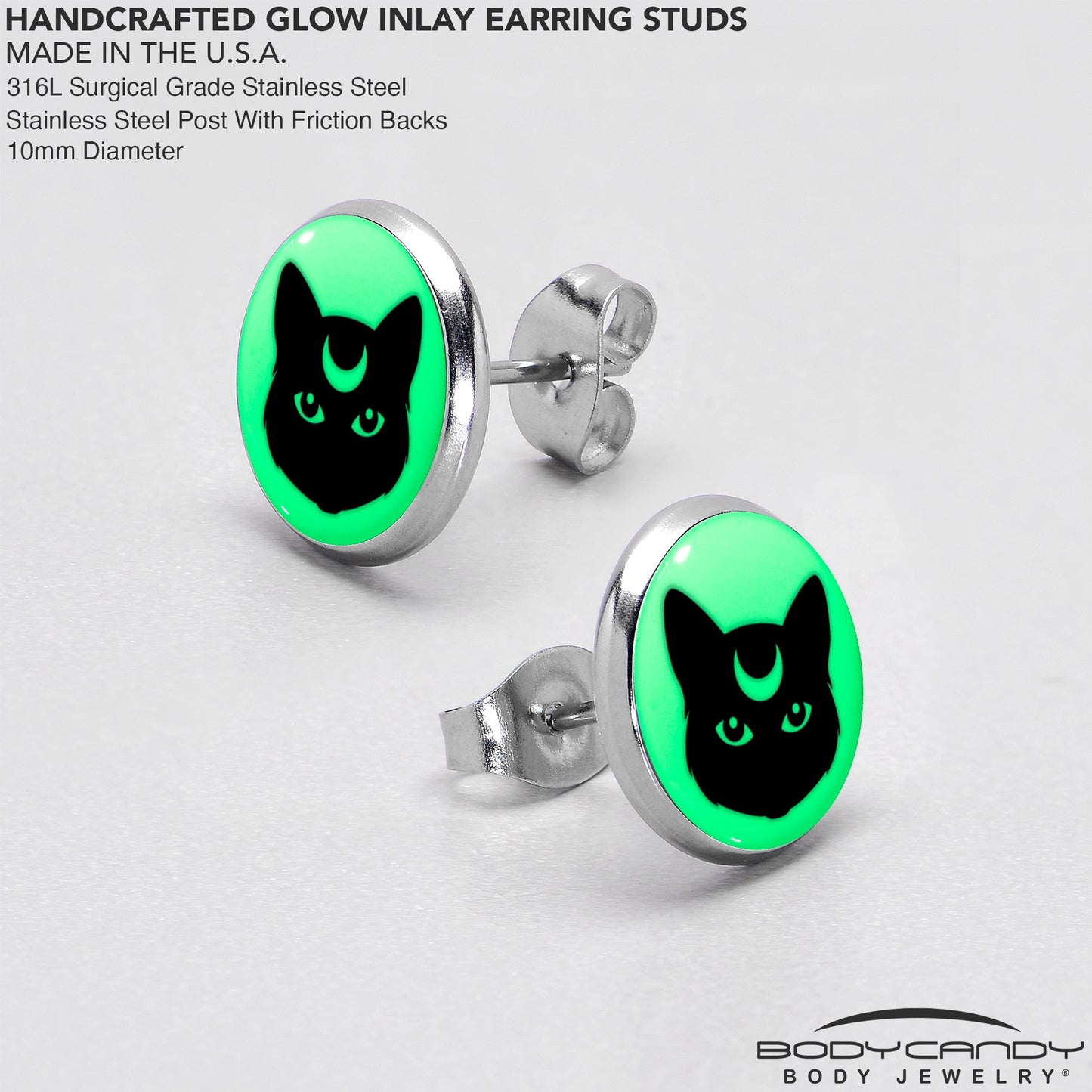 Mystic Kitty Cat Glow in the Dark Stud Earrings by Onyx O