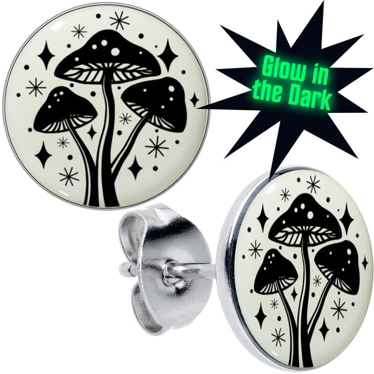 Mystic Mushroom Glow in the Dark Stud Earrings by Onyx O