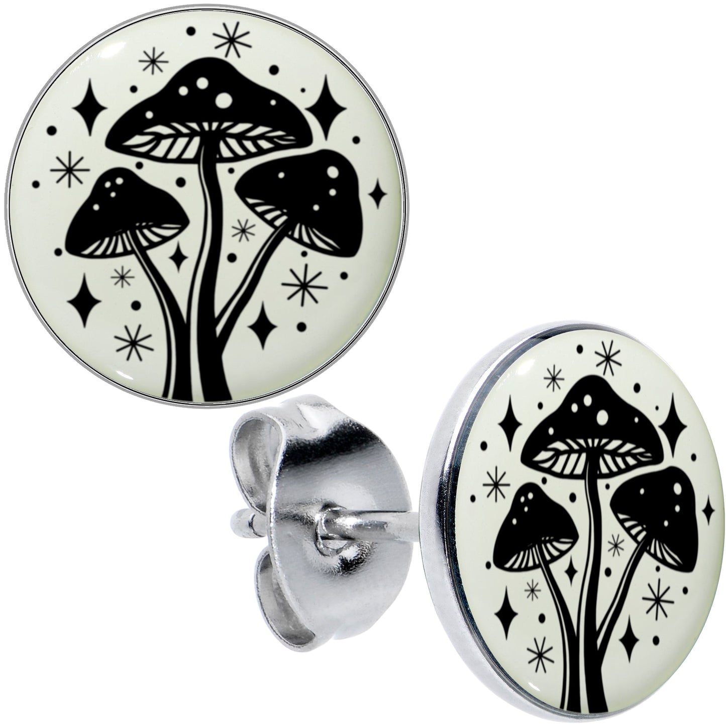 Mystic Mushroom Glow in the Dark Stud Earrings by Onyx O