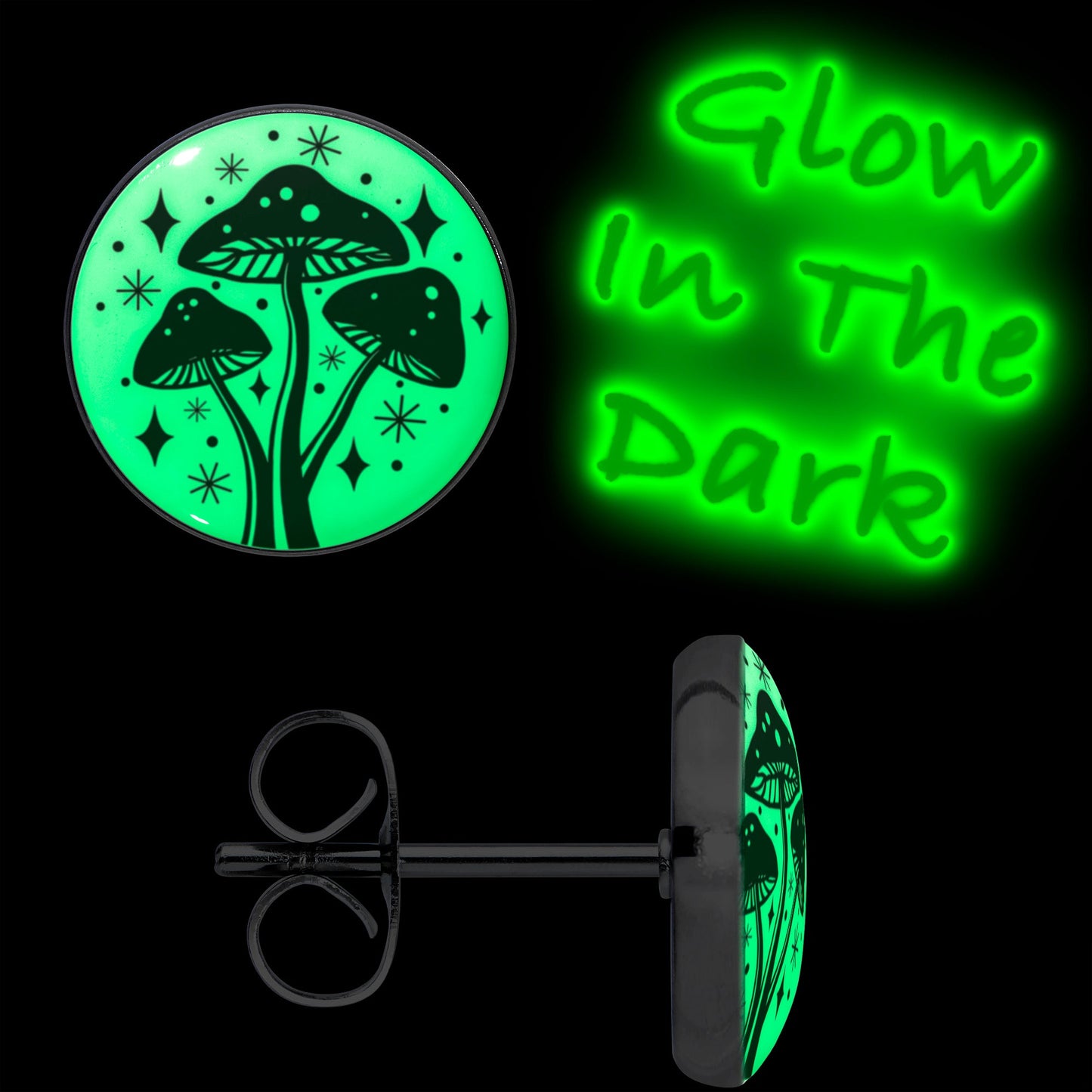 Mystic Mushroom Glow in the Dark Stud Earrings by Onyx O
