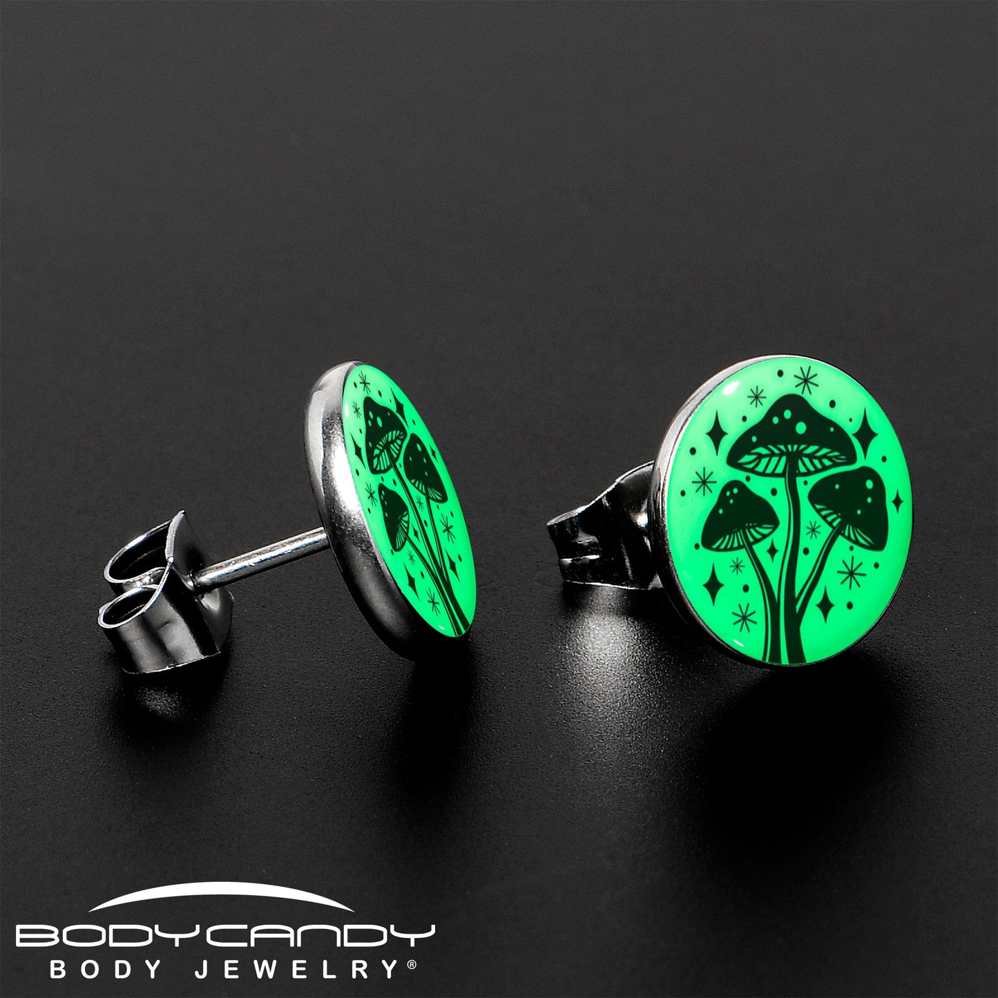Mystic Mushroom Glow in the Dark Stud Earrings by Onyx O