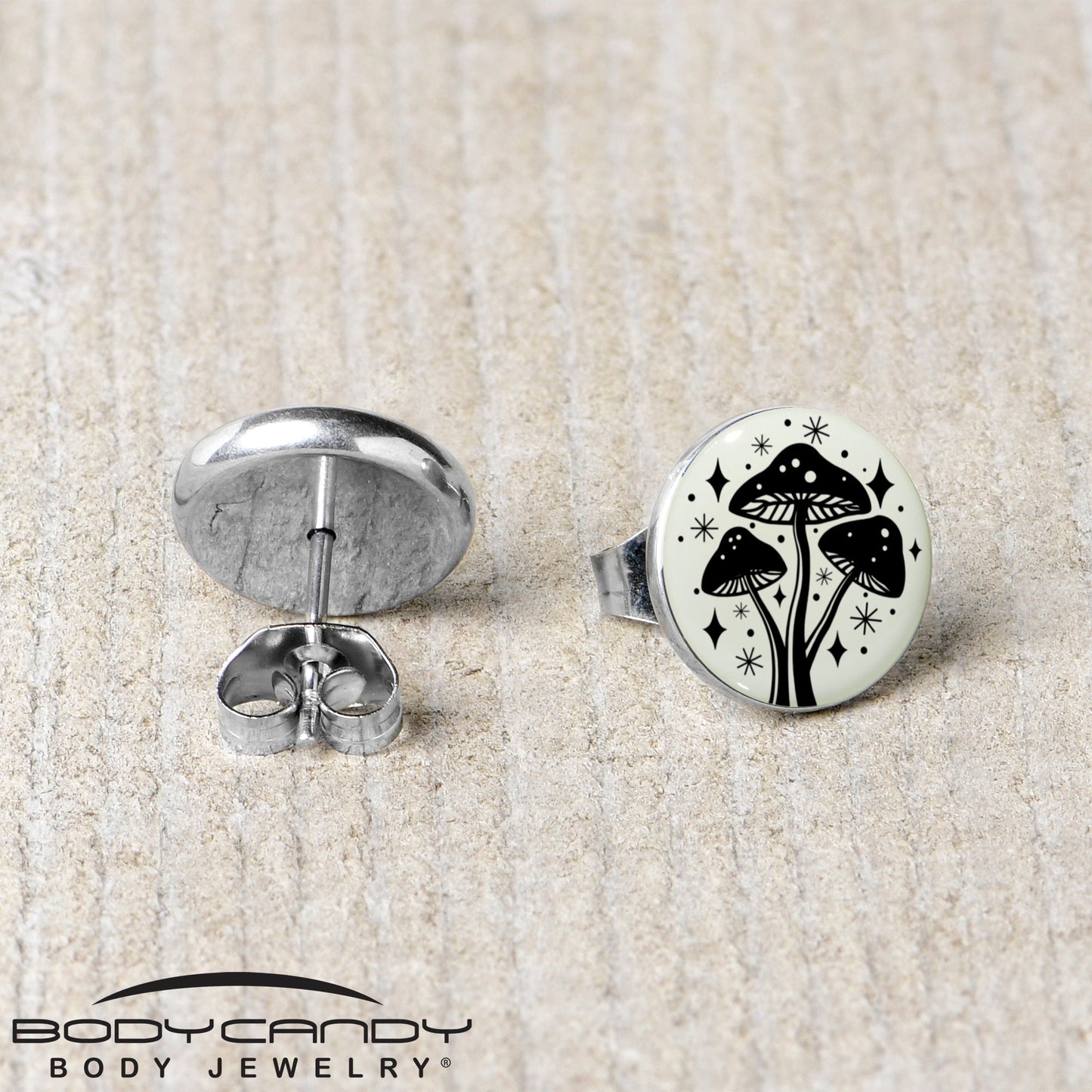 Mystic Mushroom Glow in the Dark Stud Earrings by Onyx O