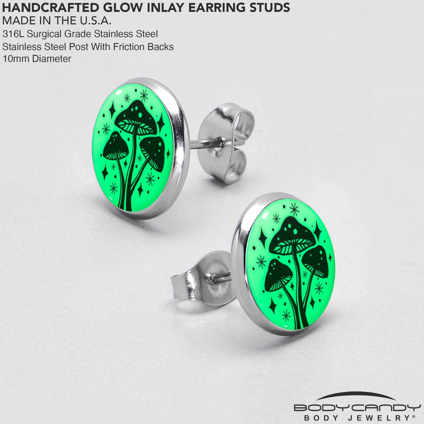 Mystic Mushroom Glow in the Dark Stud Earrings by Onyx O