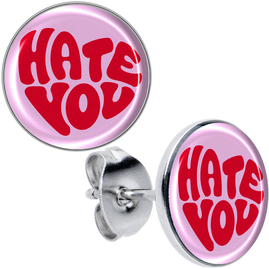 Retro Text Hate You Stud Earrings by Onyx O